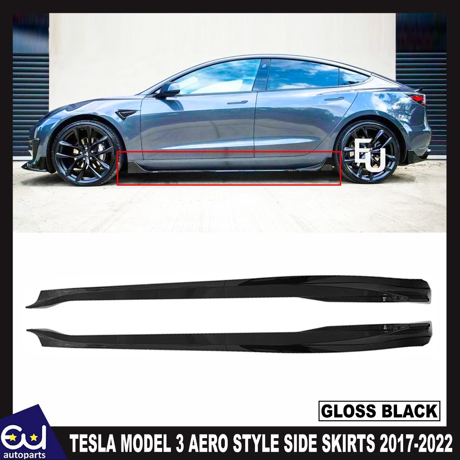 FOR TESLA MODEL 3 SIDE SKIRTS EXTENSION AERO STYLE GLOSS BLACK 2017-2022