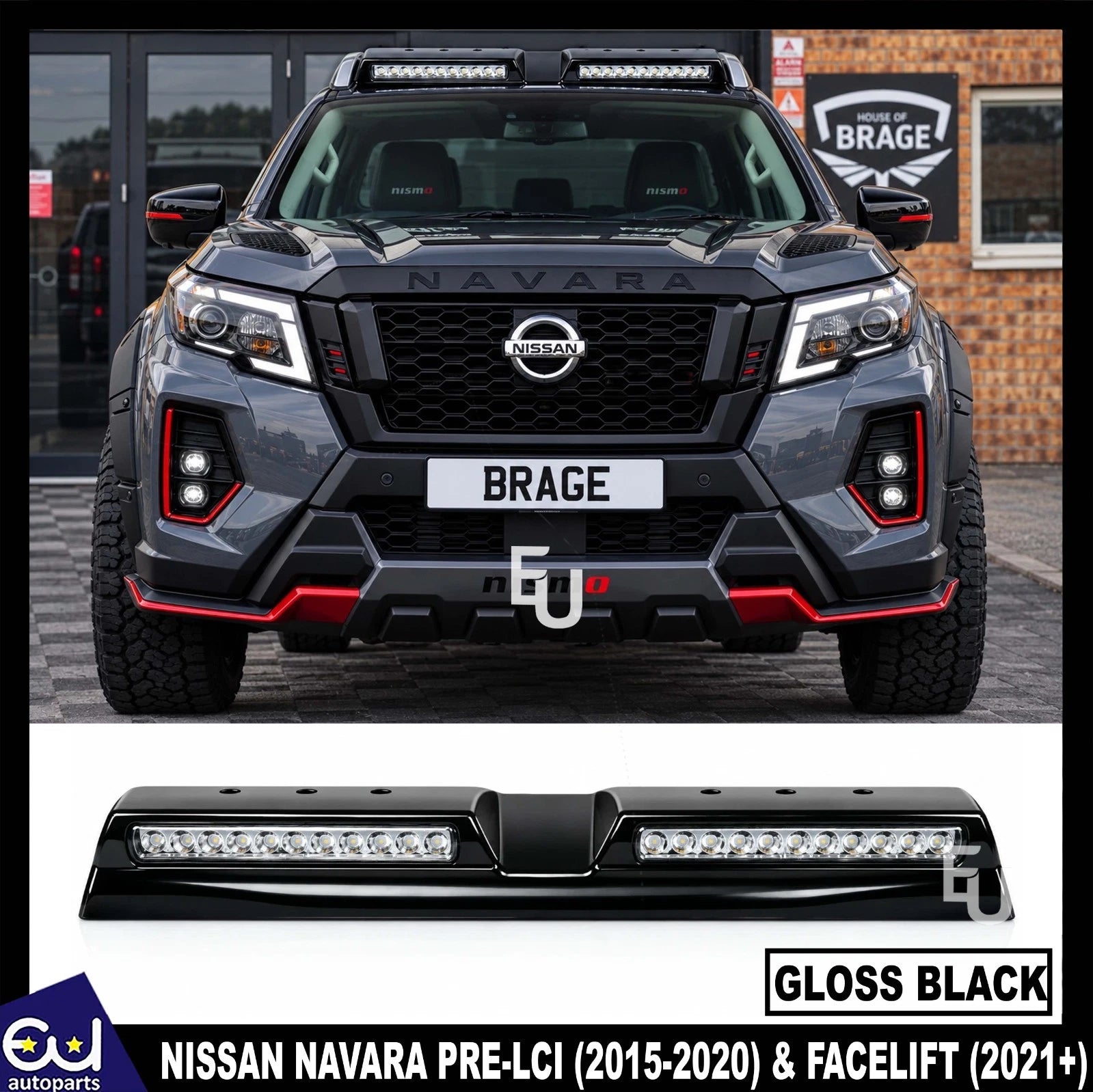 ROOF LIGHT BAR DRL LED LIGHTS GLOSS BLACK FOR NISSAN NAVARA NP300 D23 2015-2025