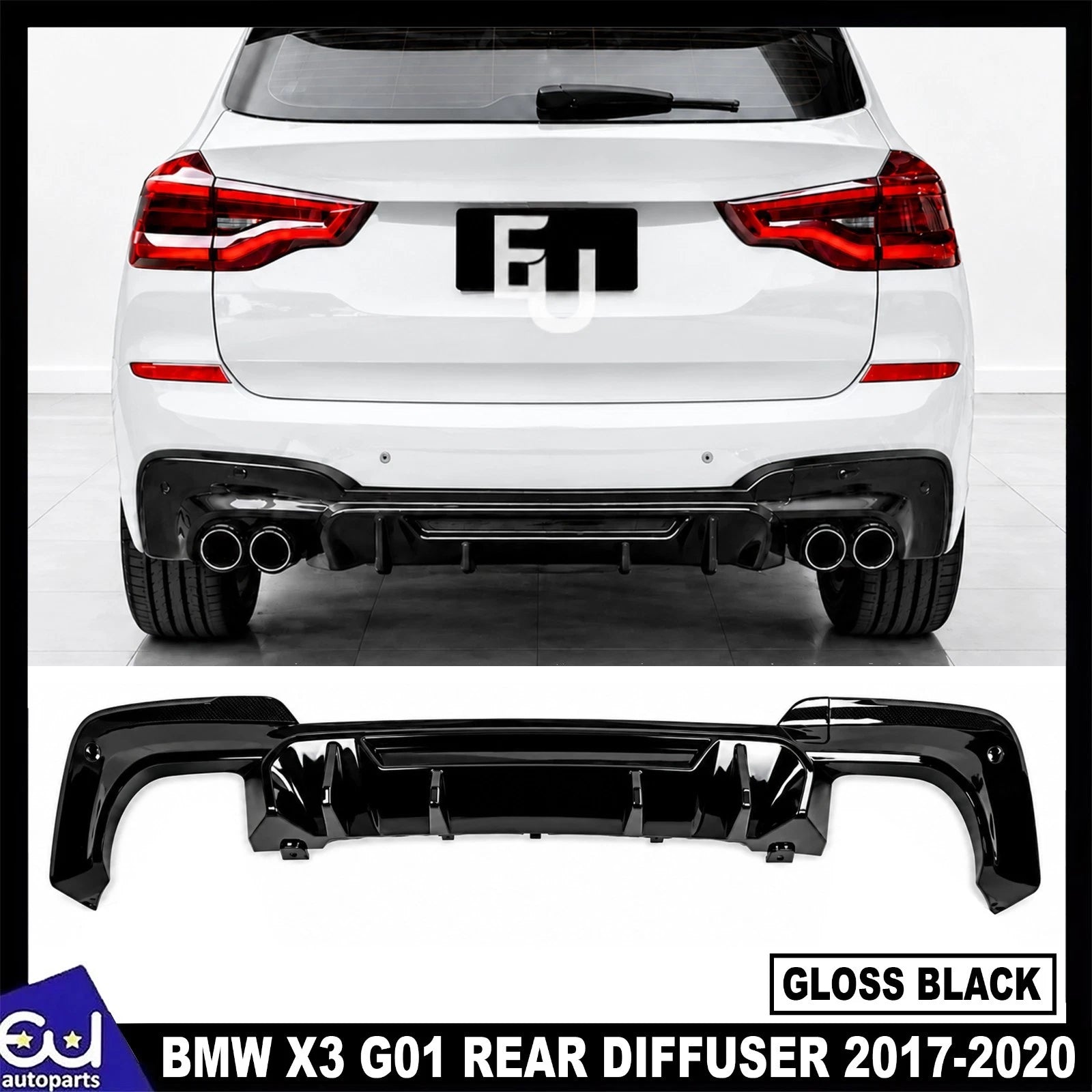 COMPITITION STYLE REAR DIFFUSER FOR BMW X3 G01 MP X3M LOOK GLOSS BLACK 2017-2020