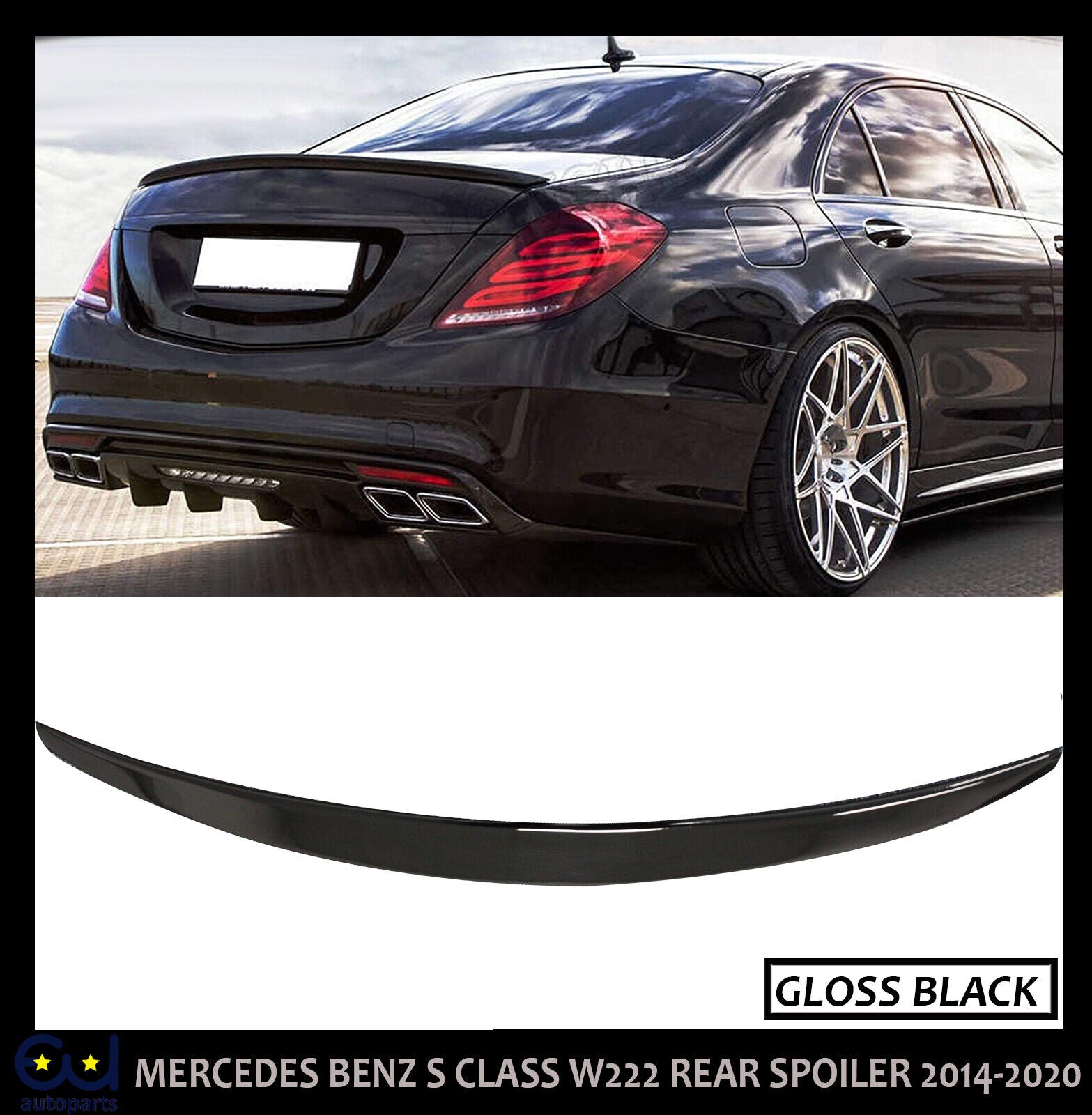 FOR MERCEDES S CLASS W222 REAR BOOT TRUNK SPOILER AMG STYLE GLOSS BLACK 14-2020