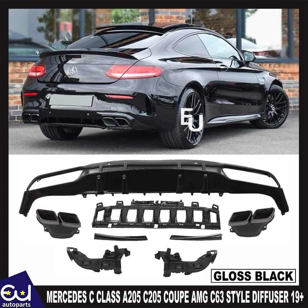 FOR MERCEDES C CLASS A205 C205 COUPE AMG C63 STYLE REAR DIFFUSER FACELIFT 2019+