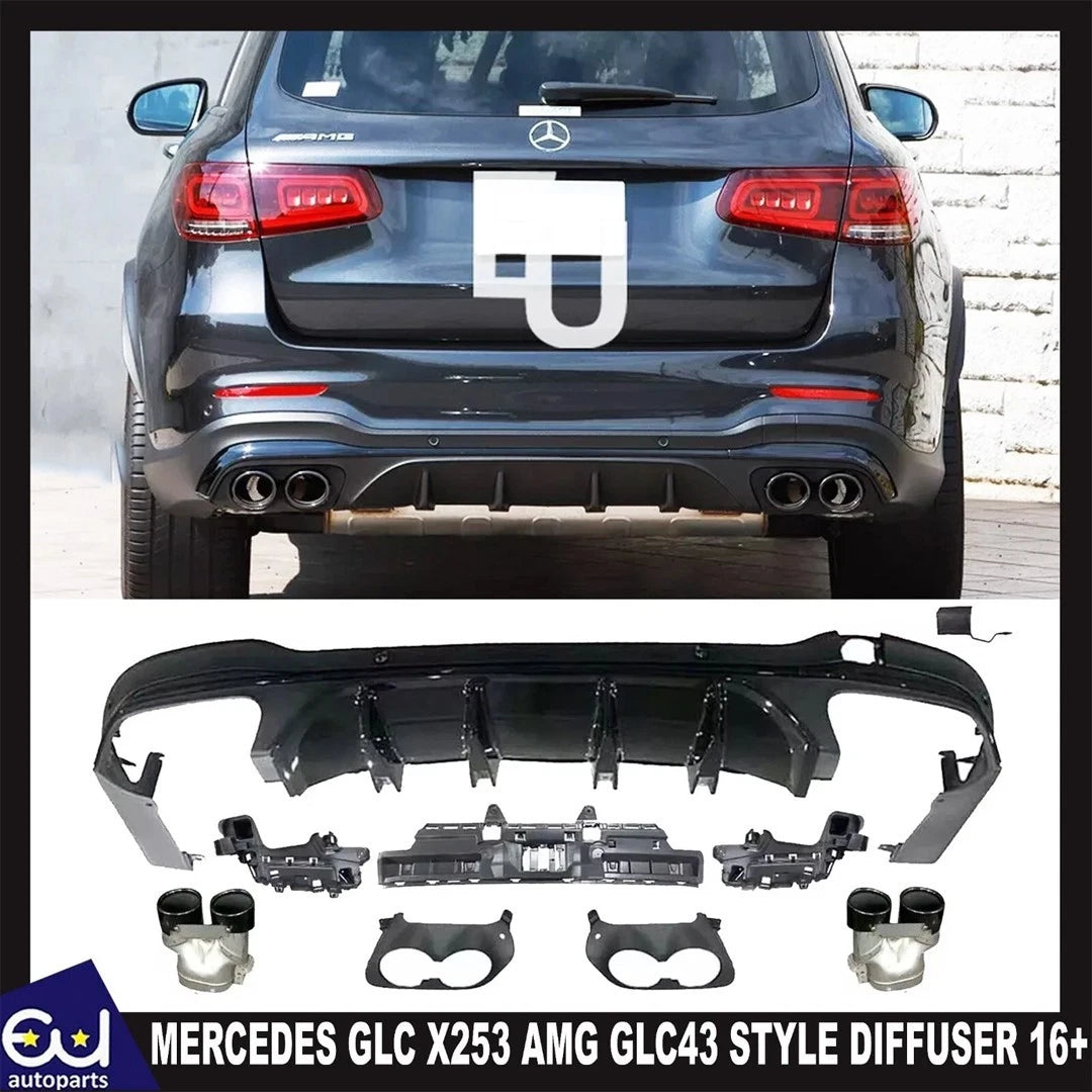 FOR MERCEDES GLC X253 SUV AMG GLC43 STYLE REAR DIFFUSER & BLACK TAILPIPES 2016+