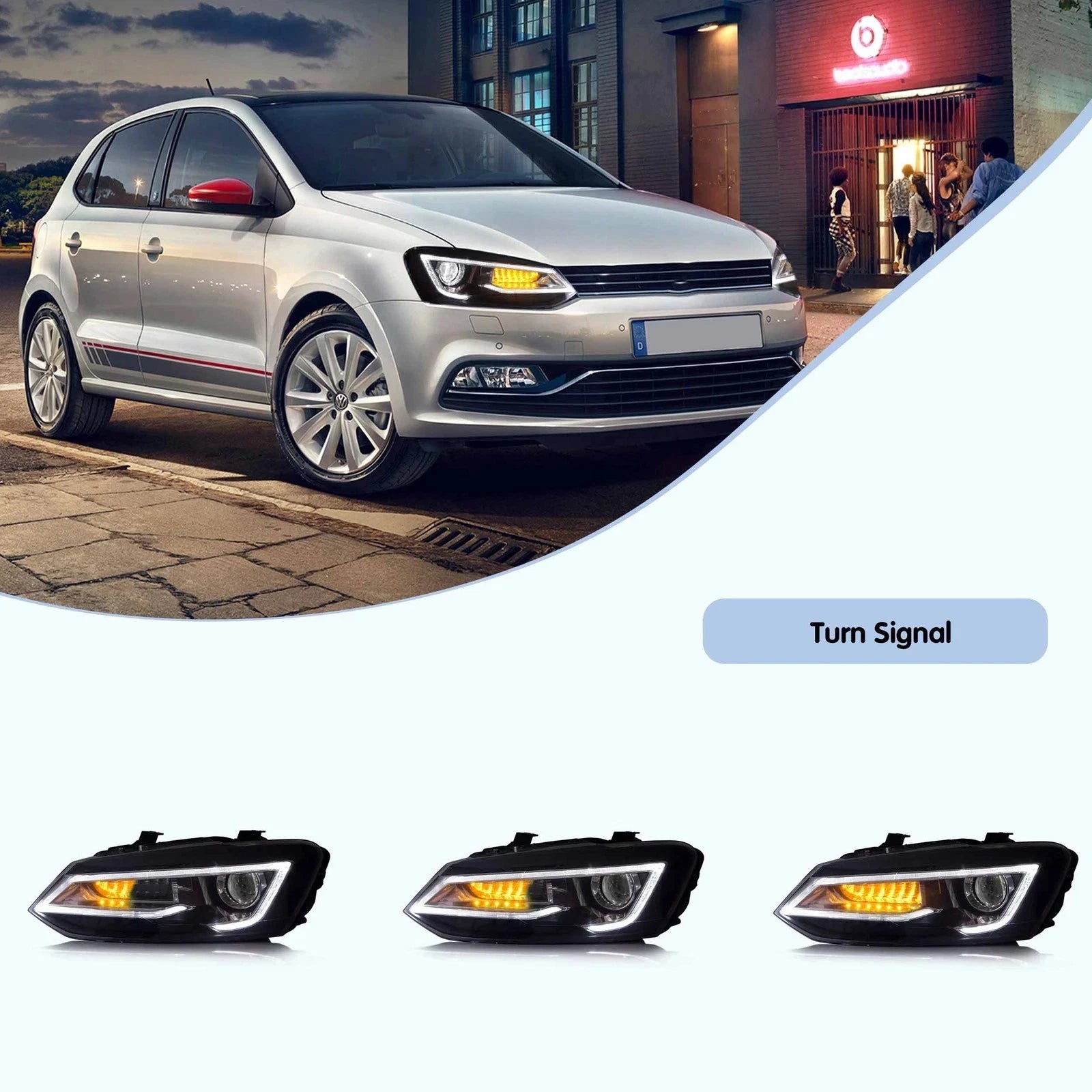 LED HEADLIGHT SMOKED REAR TAIL LIGHTS LAMP SET FOR VW POLO 11-17 WITH SEQUENTIAL