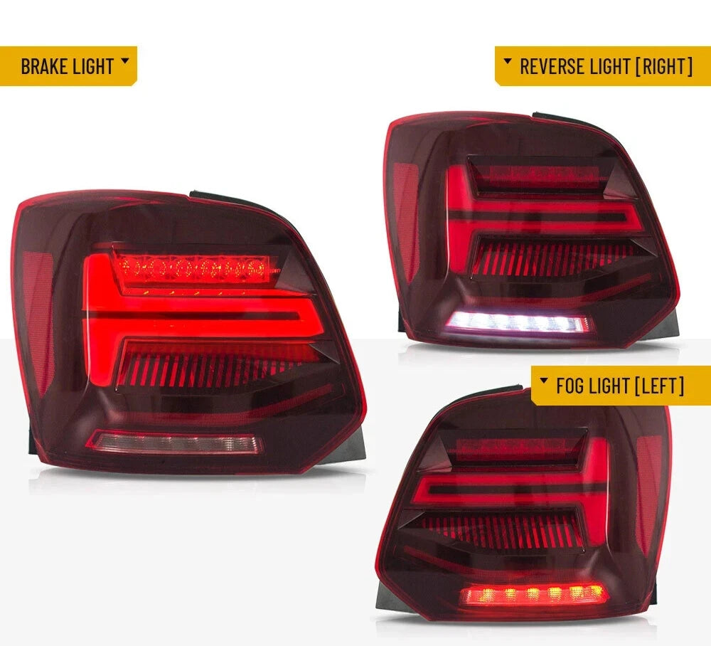 DYNAMIC LED REAR TAIL LIGHT LAMP RED LENS FOR VW VENTO POLO 6R 6C W/SEQUENTIAL