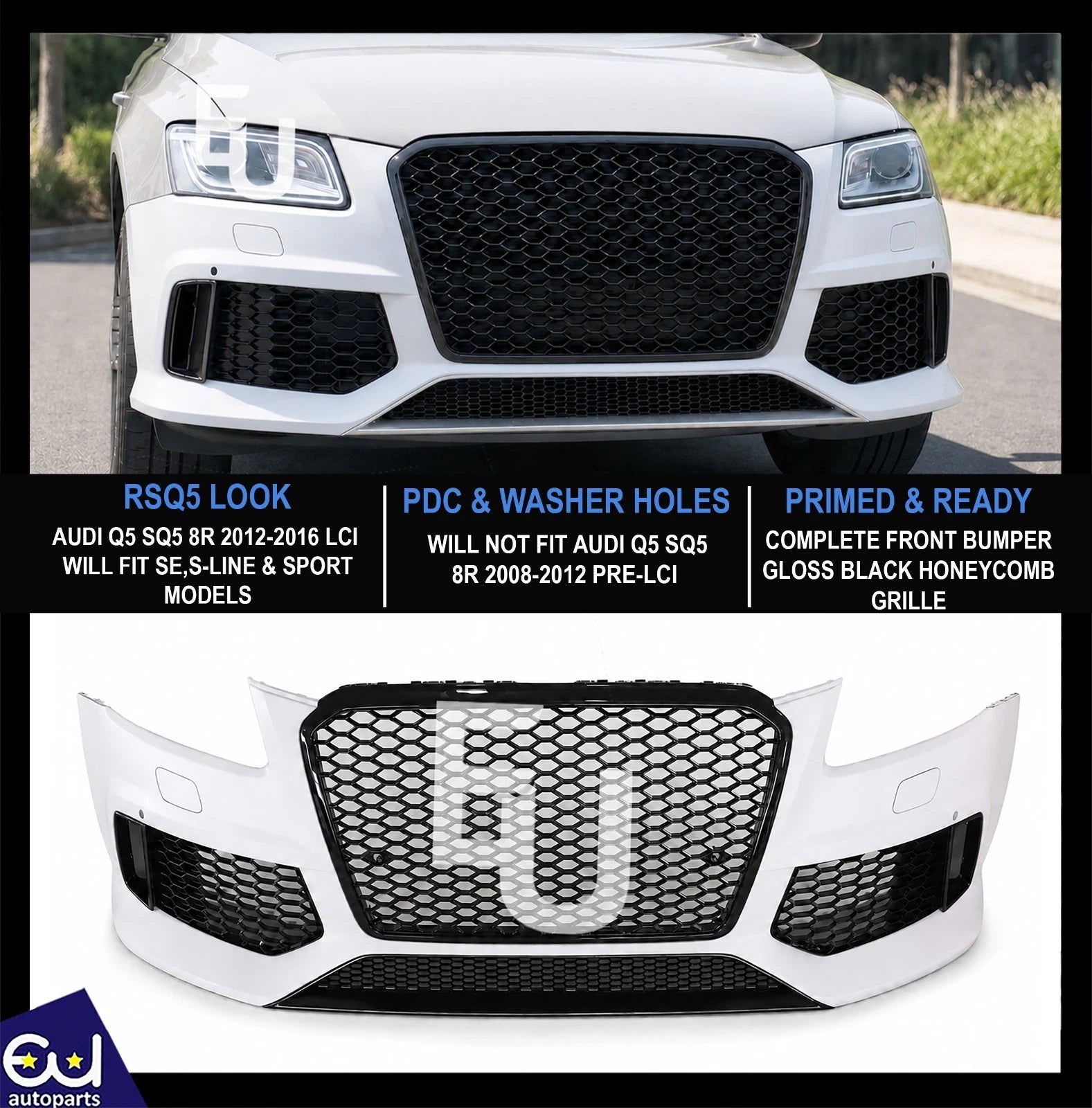 RSQ5 LOOK CONVERSION FRONT BUMPER BODY KIT FOR AUDI Q5 SQ5 8R 12-16 LCI W/GRILLE