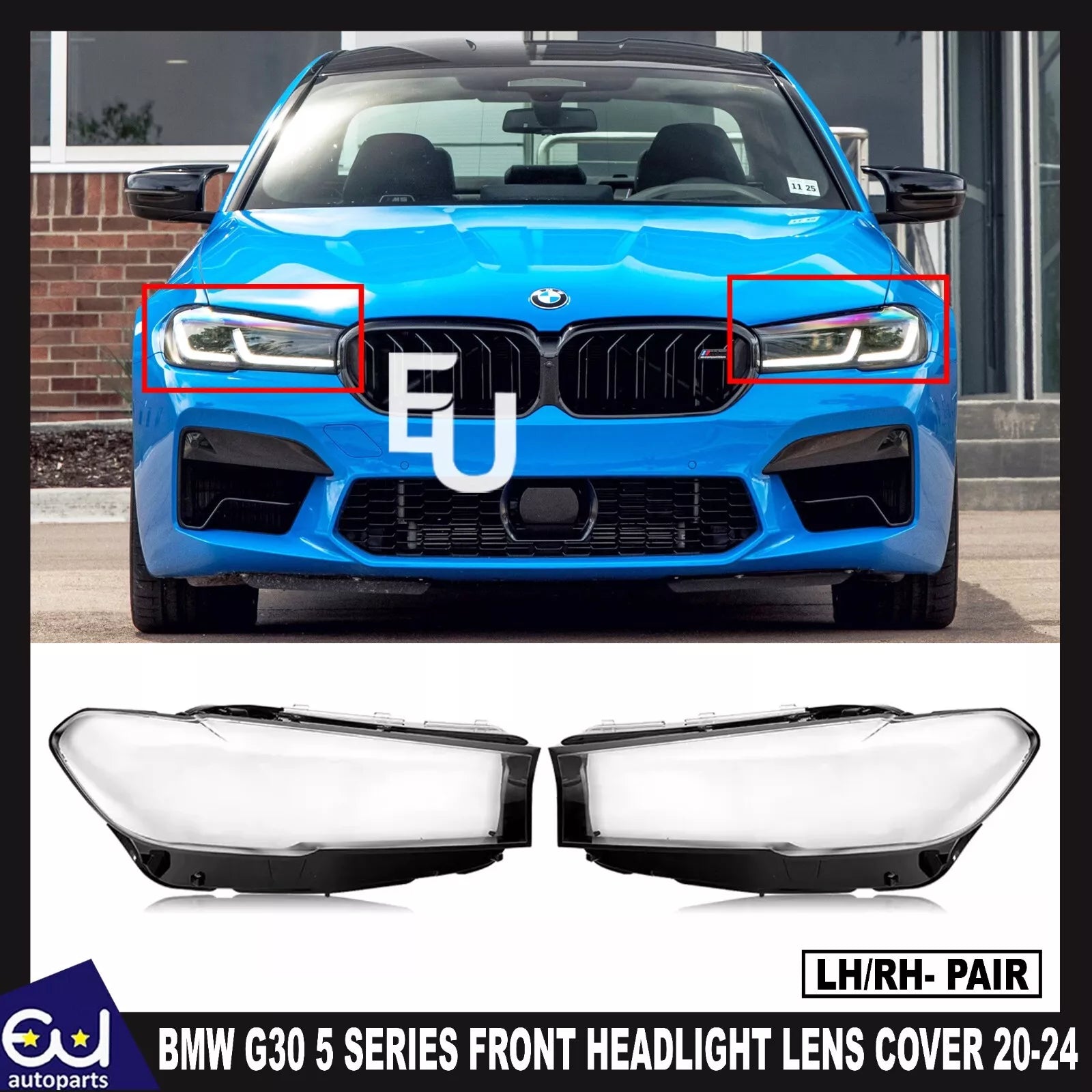 FOR BMW G30 5 SERIES PAIR RIGHT LEFT FRONT HEADLIGHT HEADLAMP LENS COVER 2020-24