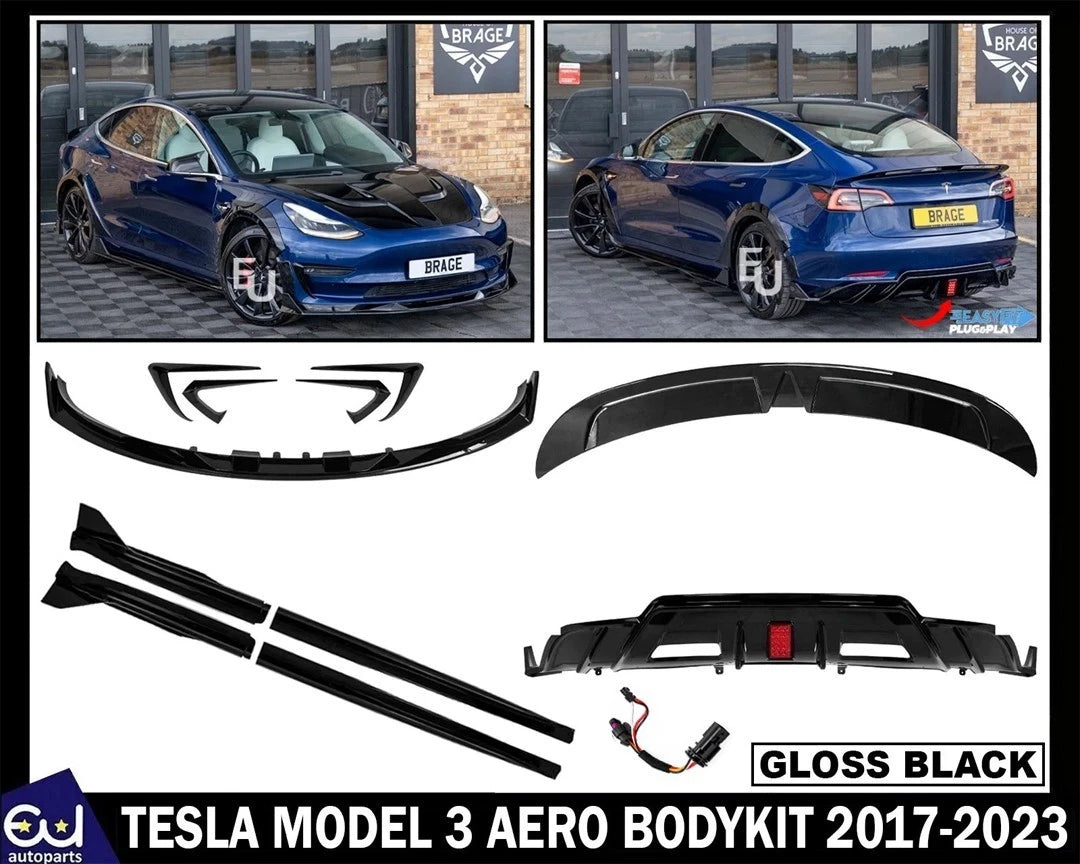 BRAGE DESIGN AERO BODY KIT FRONT SPLITTER REAR DIFFUSER FOR TESLA MODEL 3 2017+