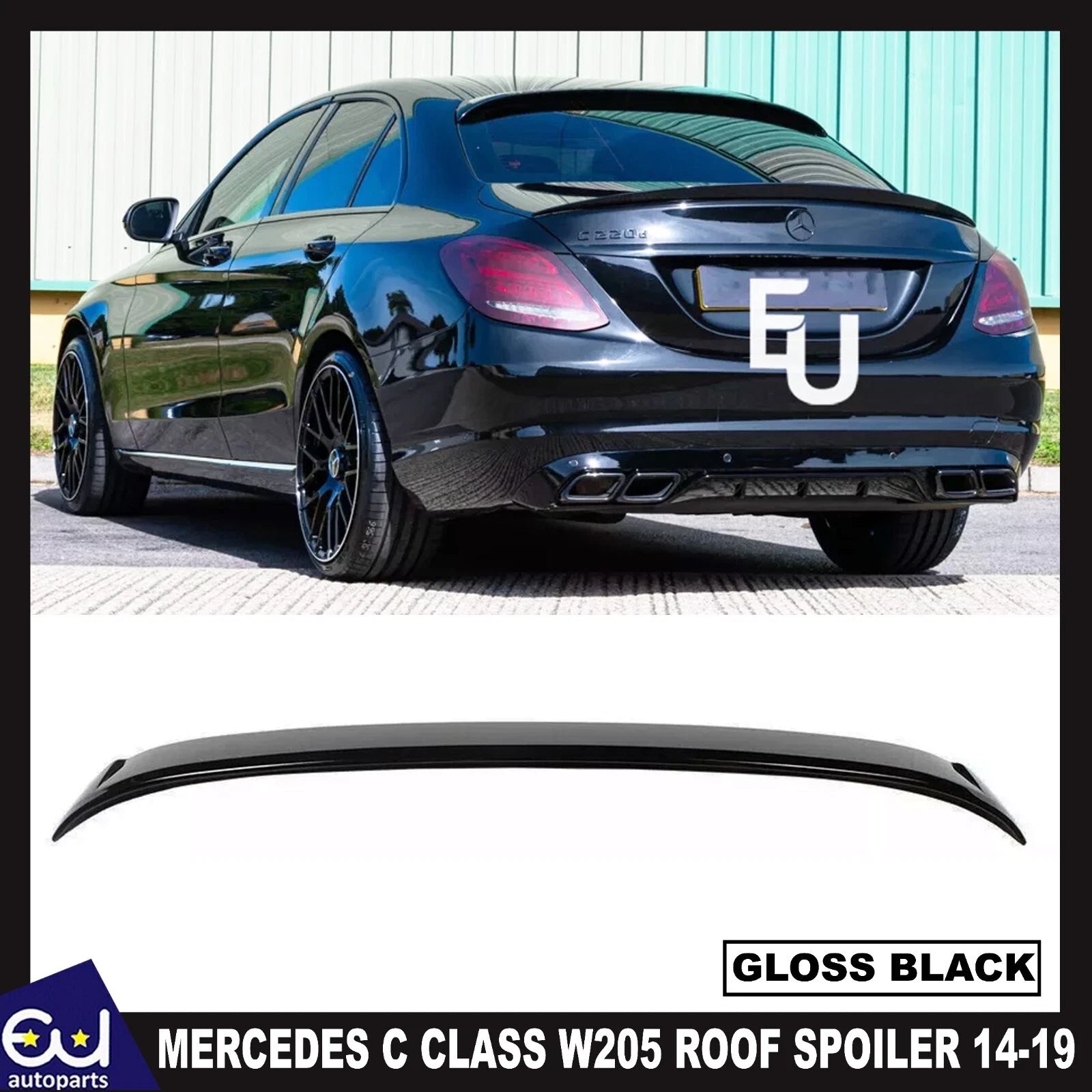 Mercedes C-Class W205 Saloon Gloss Black Rear Roof Window Spoiler Lip Wing 14-19