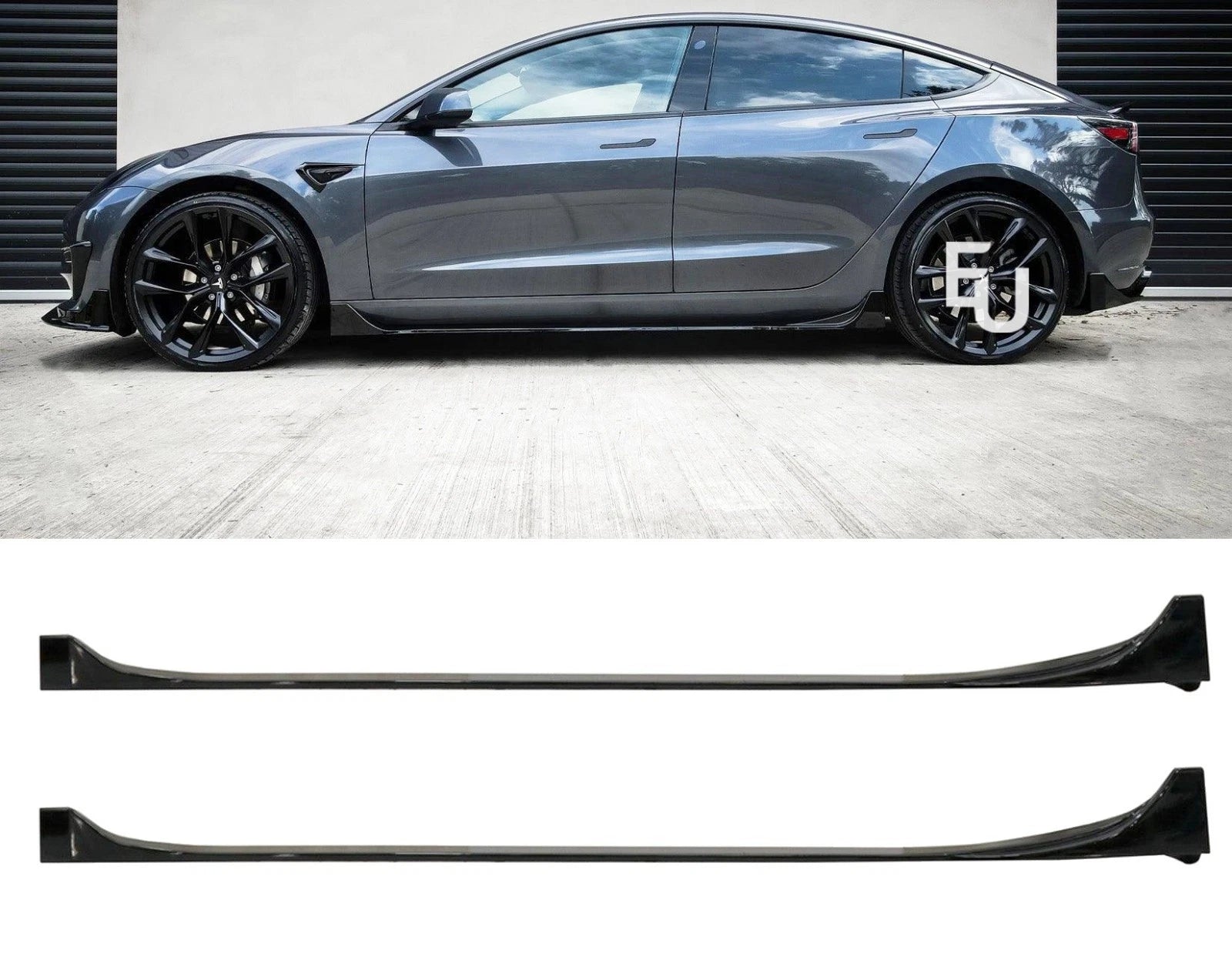 FOR TESLA MODEL 3 SIDE SKIRTS EXTENSION AERO STYLE GLOSS BLACK 2017-2022