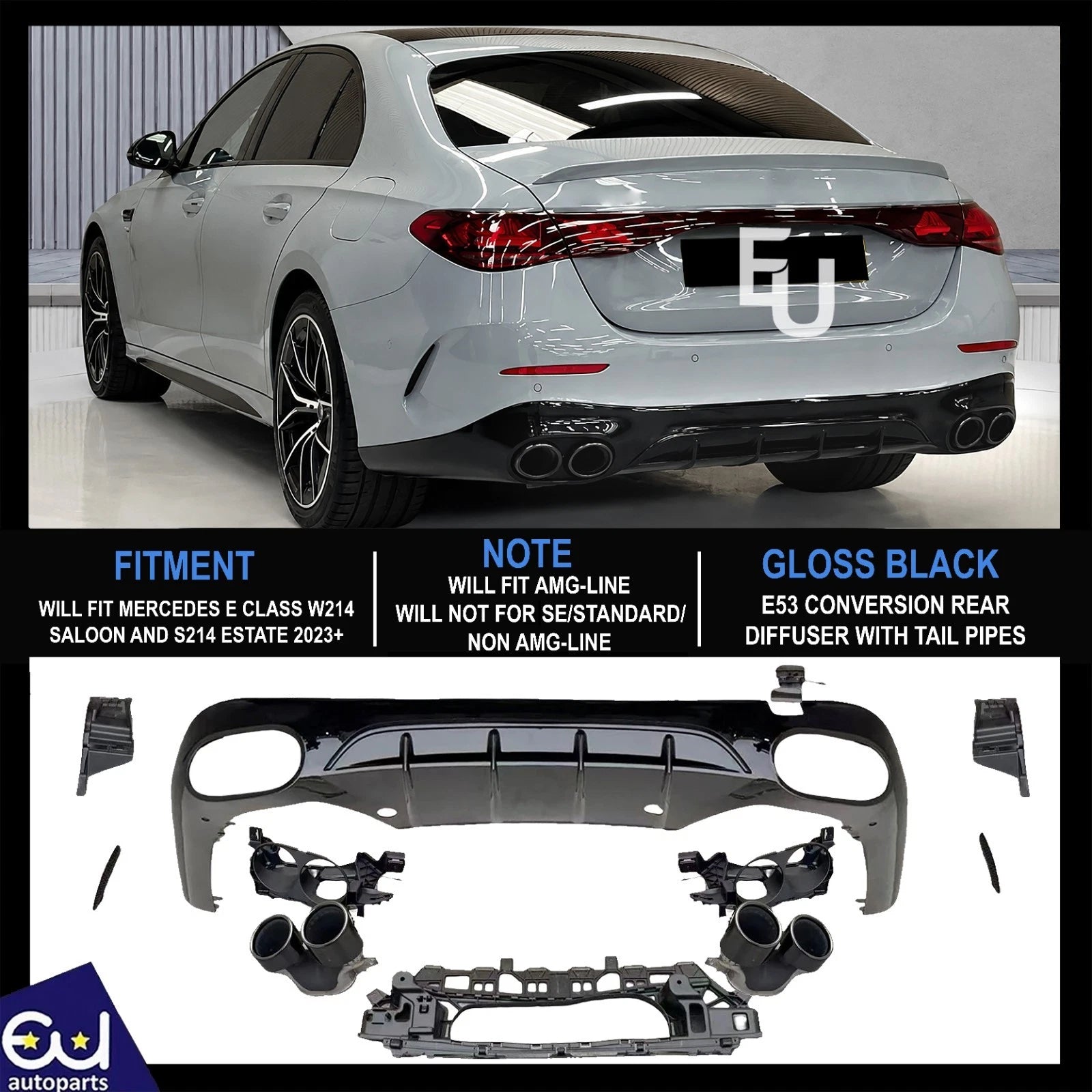 FOR MERCEDES E CLASS E53 LOOK W214 S214 SALOON ESTATE REAR DIFFUSER TAIL PIPE