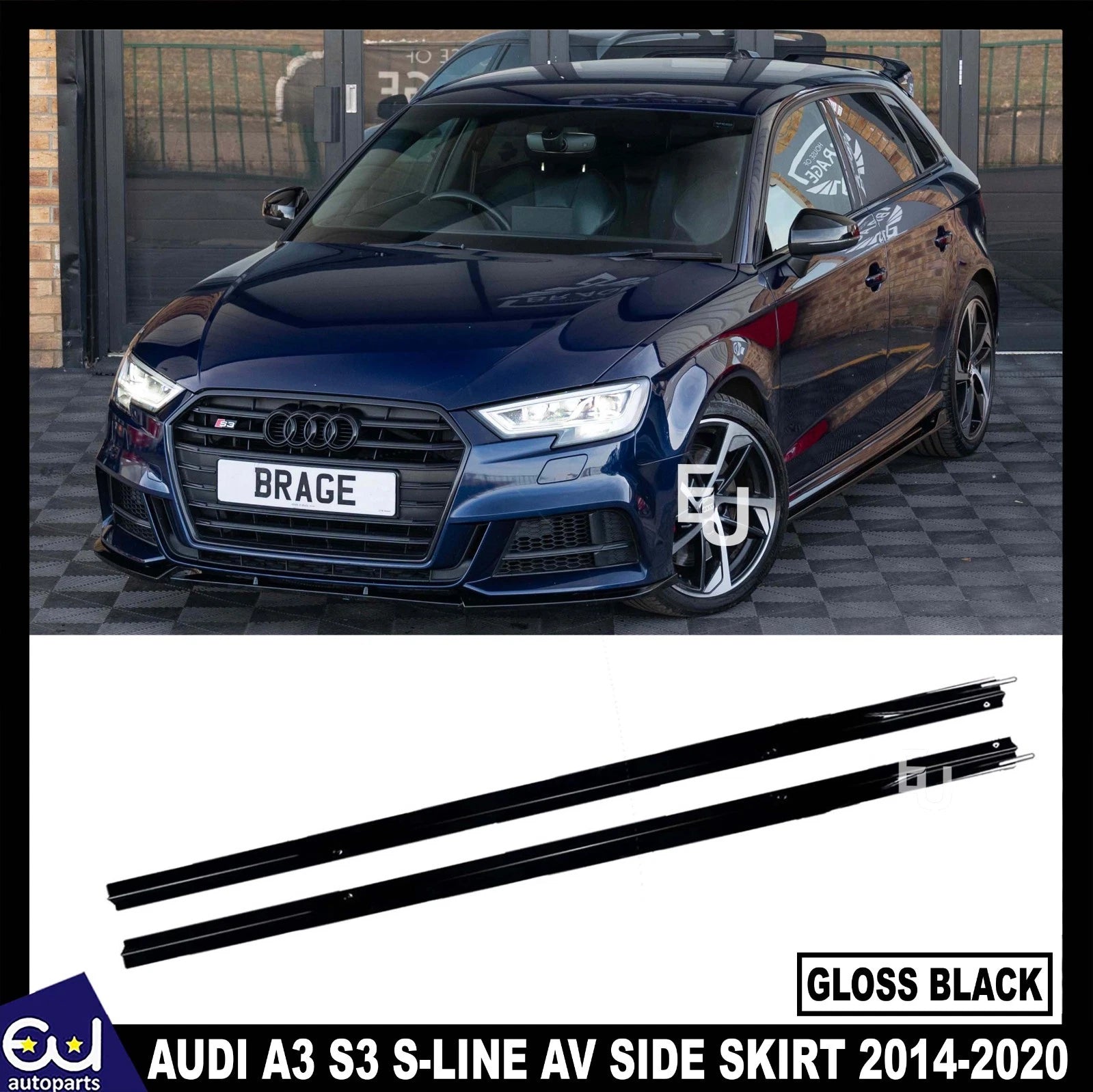 FOR AUDI A3 S3 S LINE 8V SIDE SKIRT SKIRTS EXTENSION LIP GLOSS BLACK 2012-2020