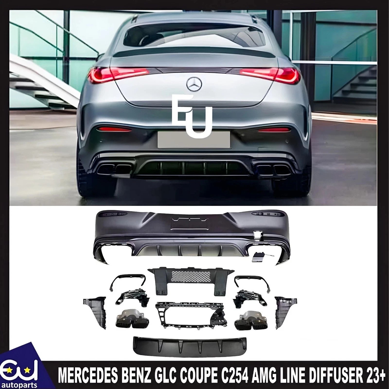 FOR MERCEDES BENZ GLC COUPE C254 AMG LINE GLC63 COUPE DIFFUSER WITH TAILPIPE 23+