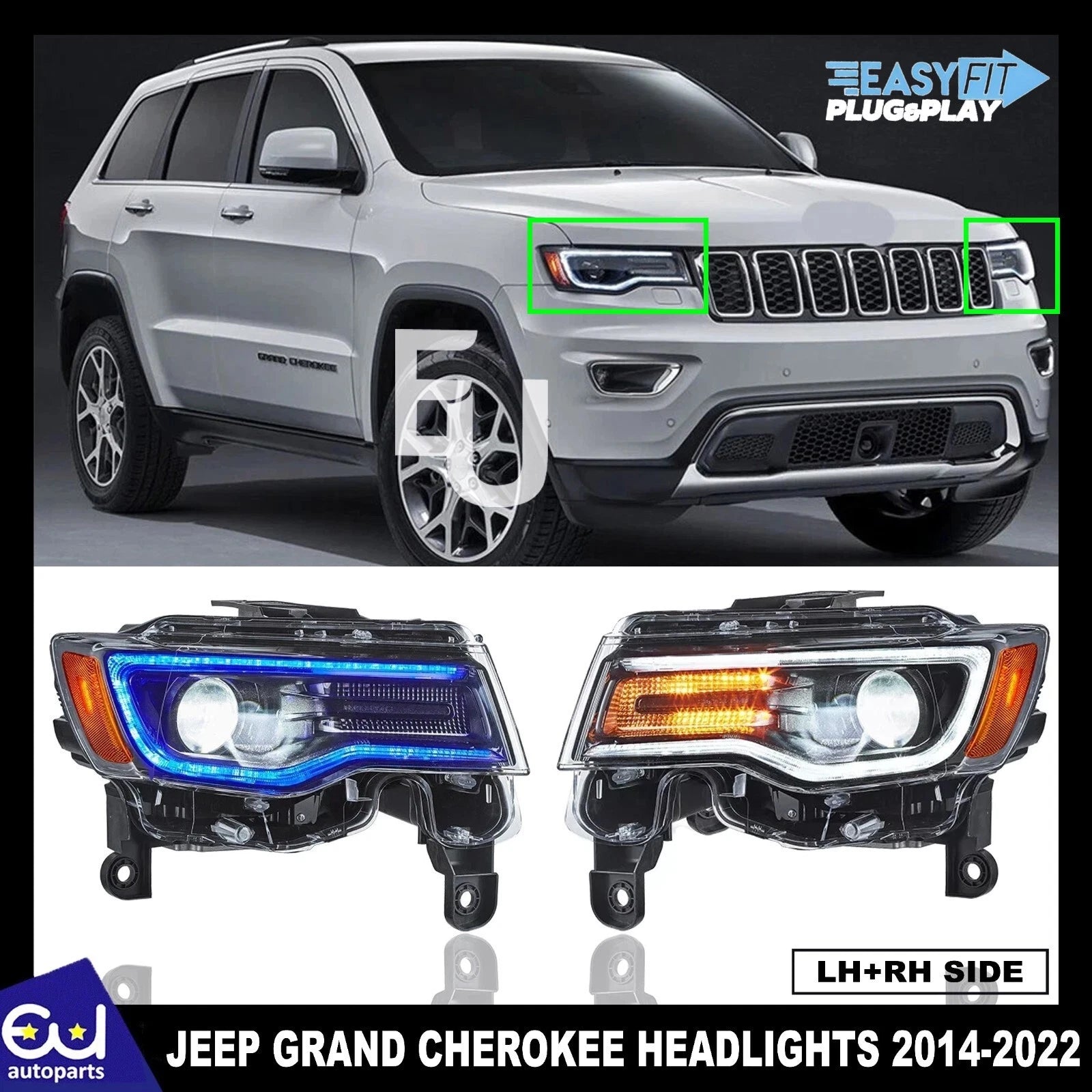 FOR JEEP GRAND CHEROKEE PROJECTOR FULL LED HEADLIGHTS LAMP DRL STARTUP 2014-2022