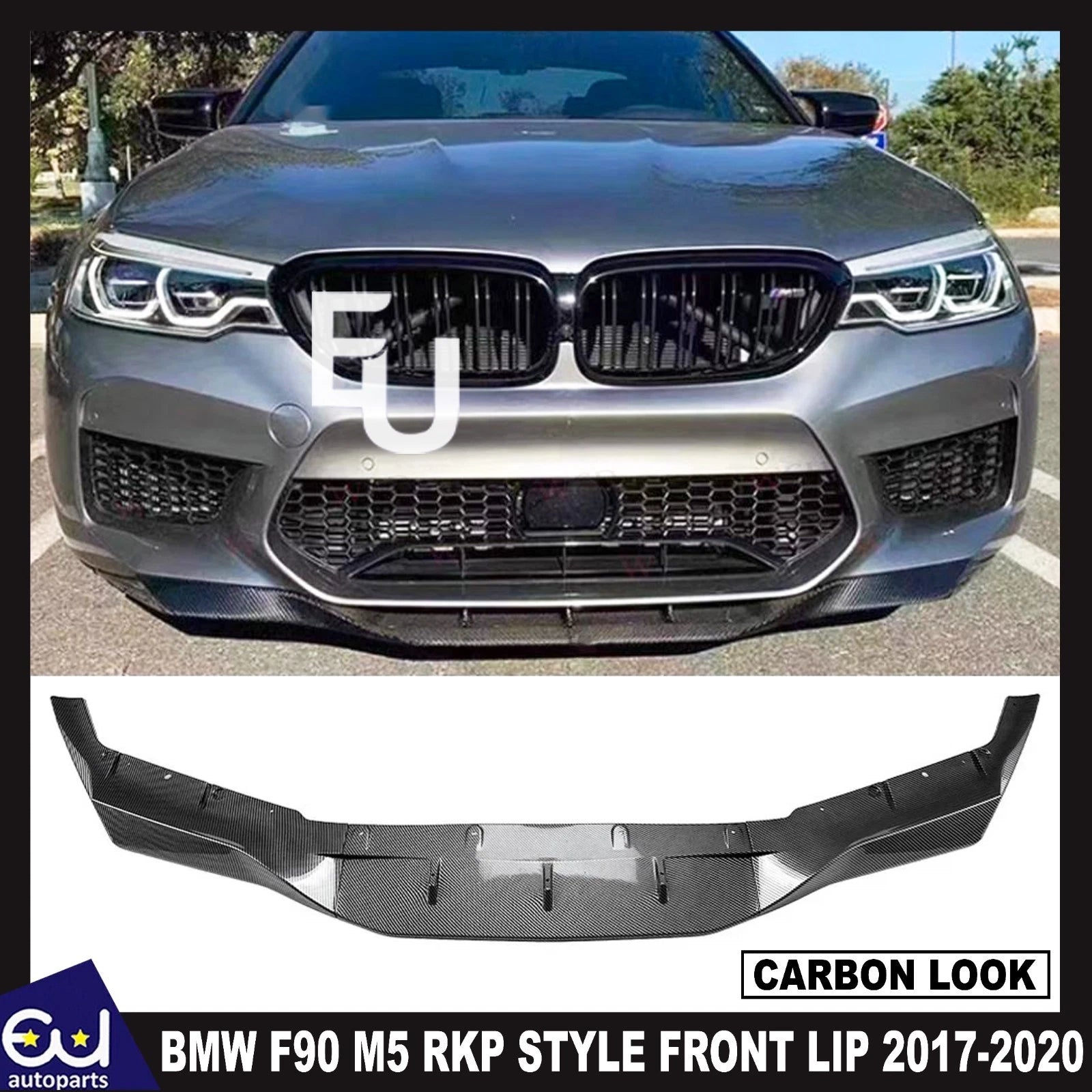 FOR BMW F90 M5 RKP STYLE FRONT BUMPER LIP SPOILER SPLITTER CARBON LOOK 2017-2020