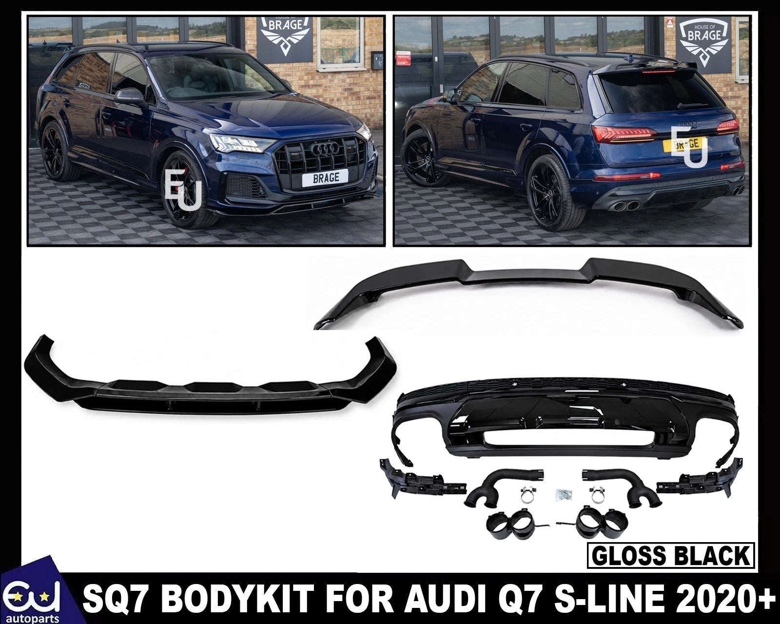 SQ7 CONVERSION BODYKIT FRONT SPLITTER REAR DIFFUSER LCI FOR AUDI Q7 S-LINE 2020+