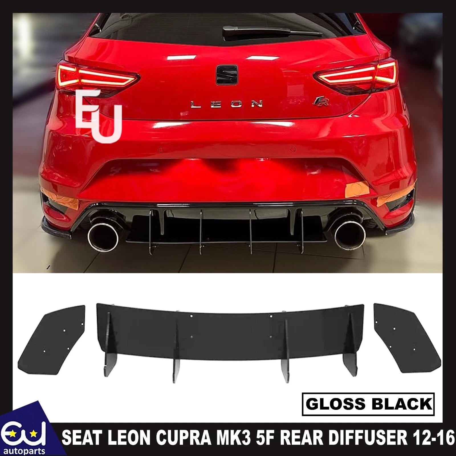 FOR SEAT LEON CUPRA MK3 5F REAR BLADE DIFFUSER FIN SPLITTER VALANCE GLOSS 12-16