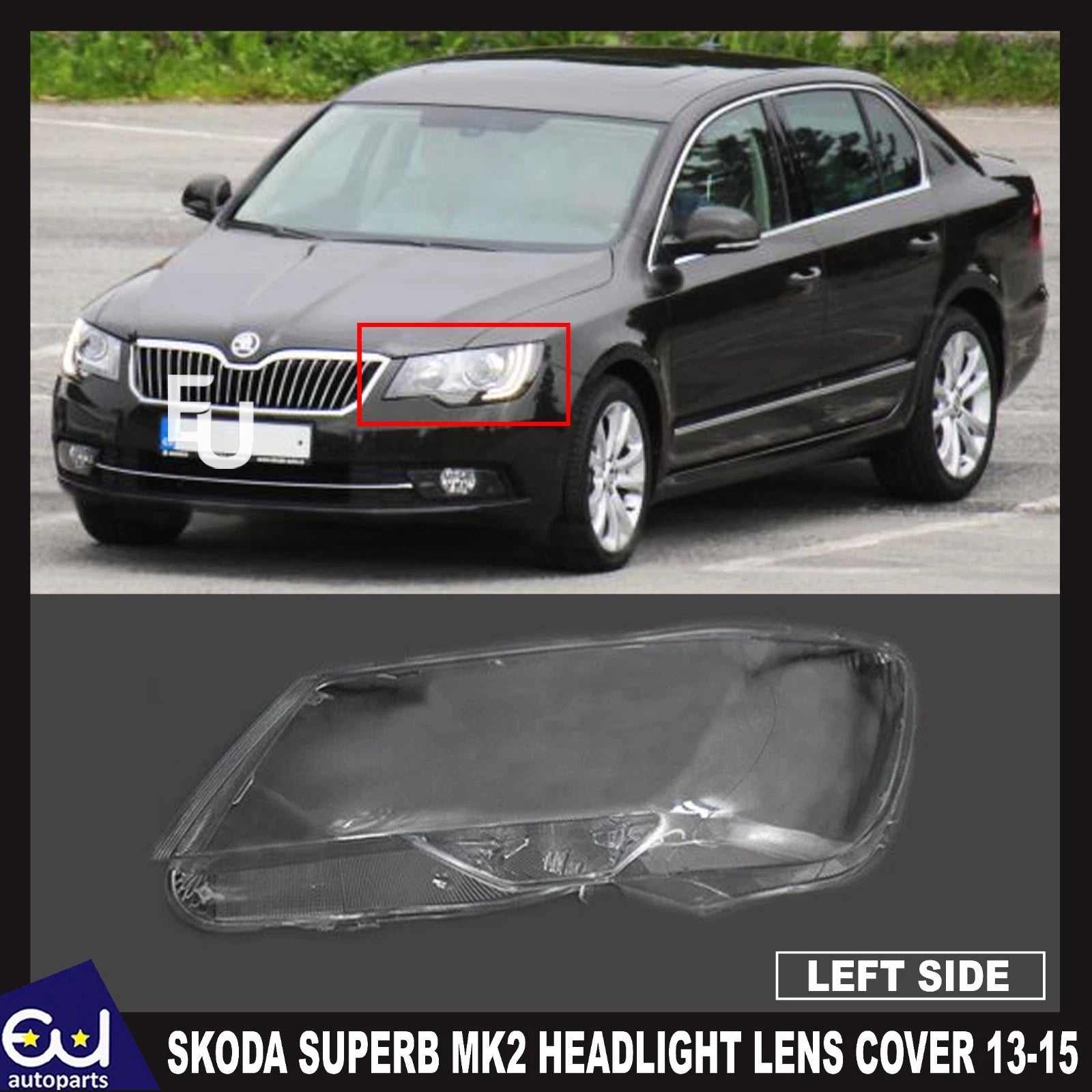 FOR SKODA SUPERB MK2 LEFT PASSENGER CLEAR HEADLIGHT LENS SHELL LAMPSHADE 13-15