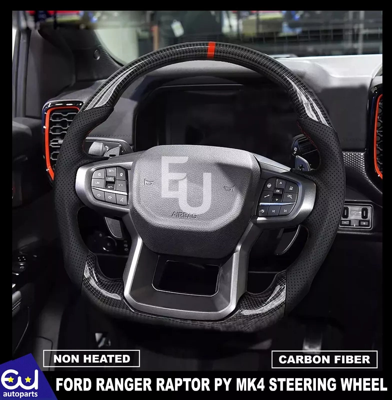 FOR FORD RANGER RAPTOR PY MK4 REAL CARBON FIBER LEATHER STEERING WHEEL 2023 ON