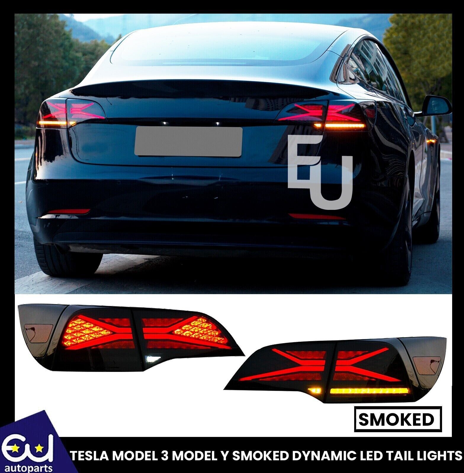 Tesla Rear Lights 4X SMOKED DYNAMIC LED REAR TAIL LIGHT BRAKE FOG LAMP FOR TESLA model 3