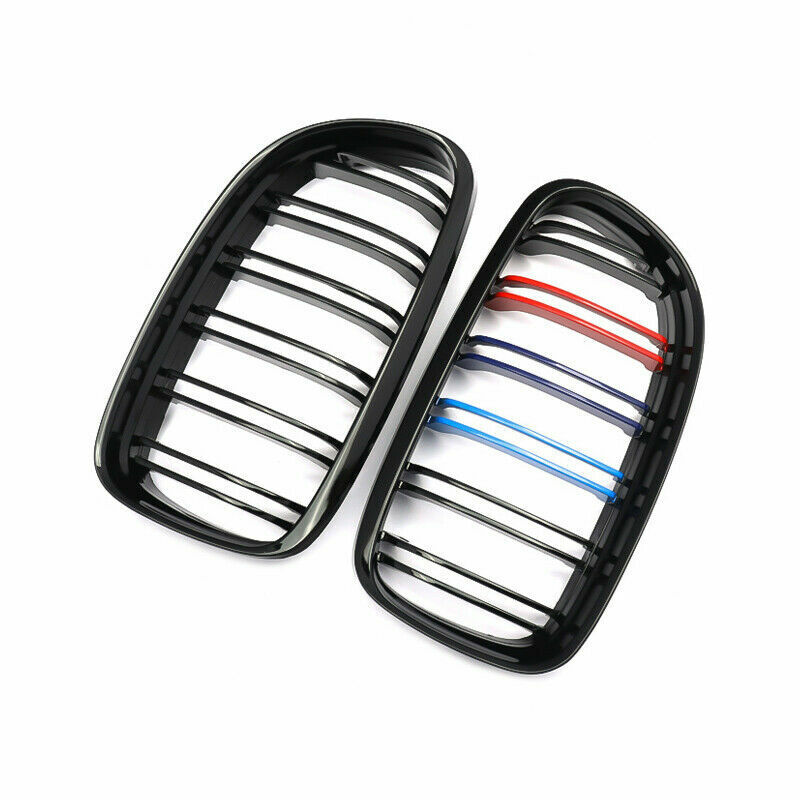 M COLOR BLACK TWIN BAR KIDNEY GRILLE GRILL FOR BMW 3 SERIES E90 E91 LCI 08-2011