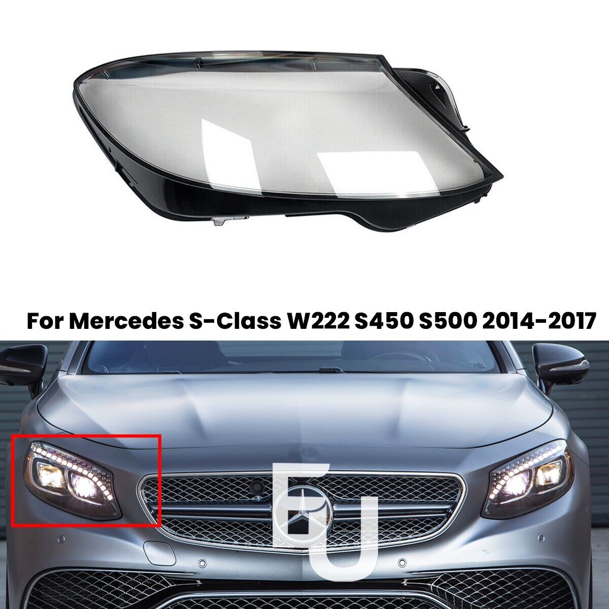 HEADLIGHT GLASS LENS COVER FOR MERCEDES S-CLASS W222 14-17 RIGHT DRIVER SIDE