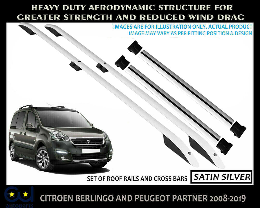 BERLINGO AND PARTNER ROOF RACK RAILS & CROSS BARS SET - SATIN SILVER 2008-2019