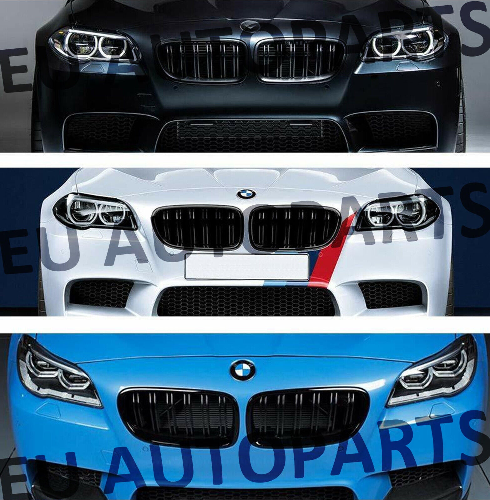 FOR BMW 5 SERIES F10 F11 M5 KIDNEY GRILLE GRILL GLOSS BLACK TWIN DUAL SLAT 10-16