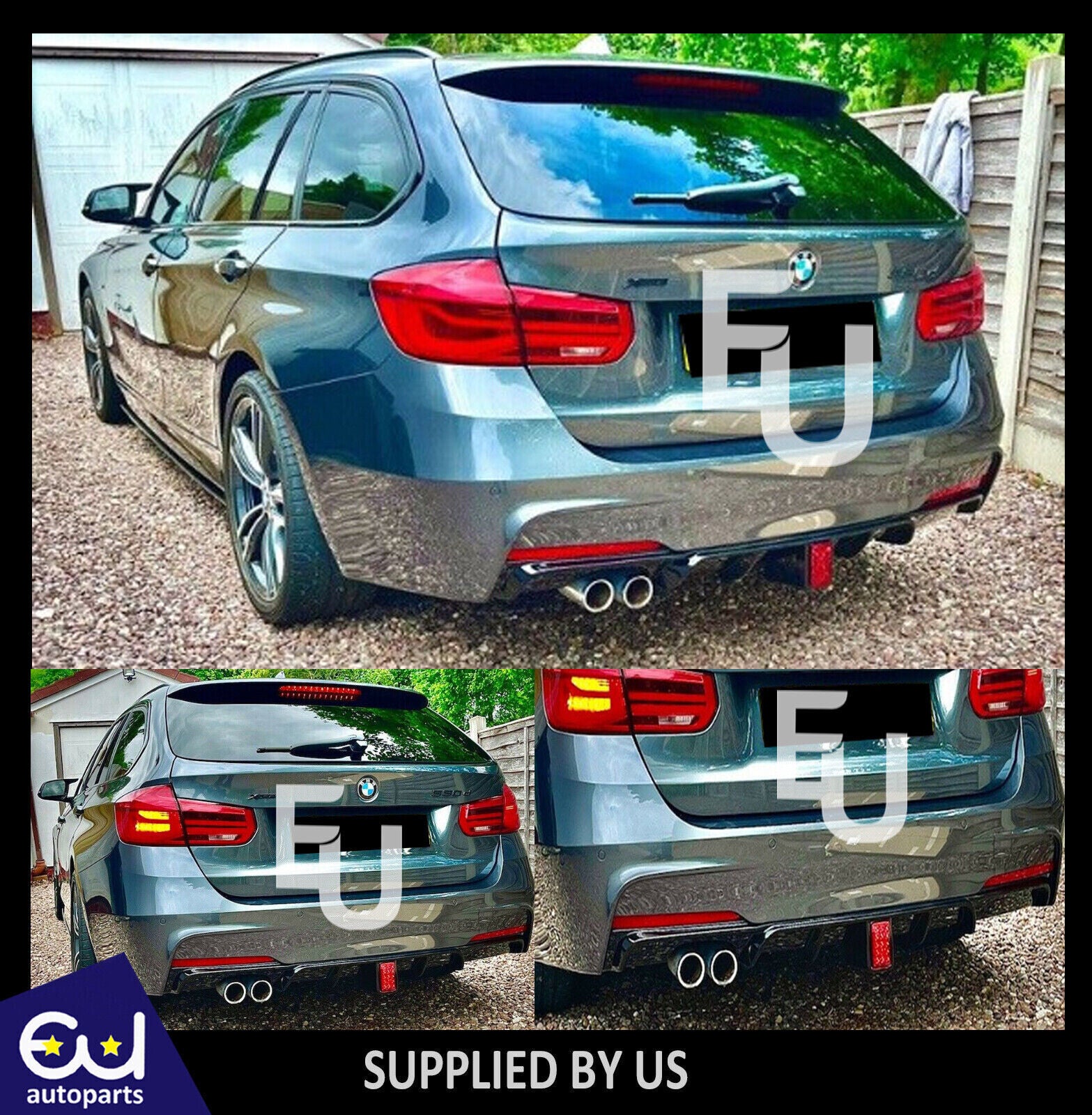 FOR BMW F30 F31 3 SERIES REAR DIFFUSER M SPORT TWIN EXHAUST GLOSS BLACK WITH LED