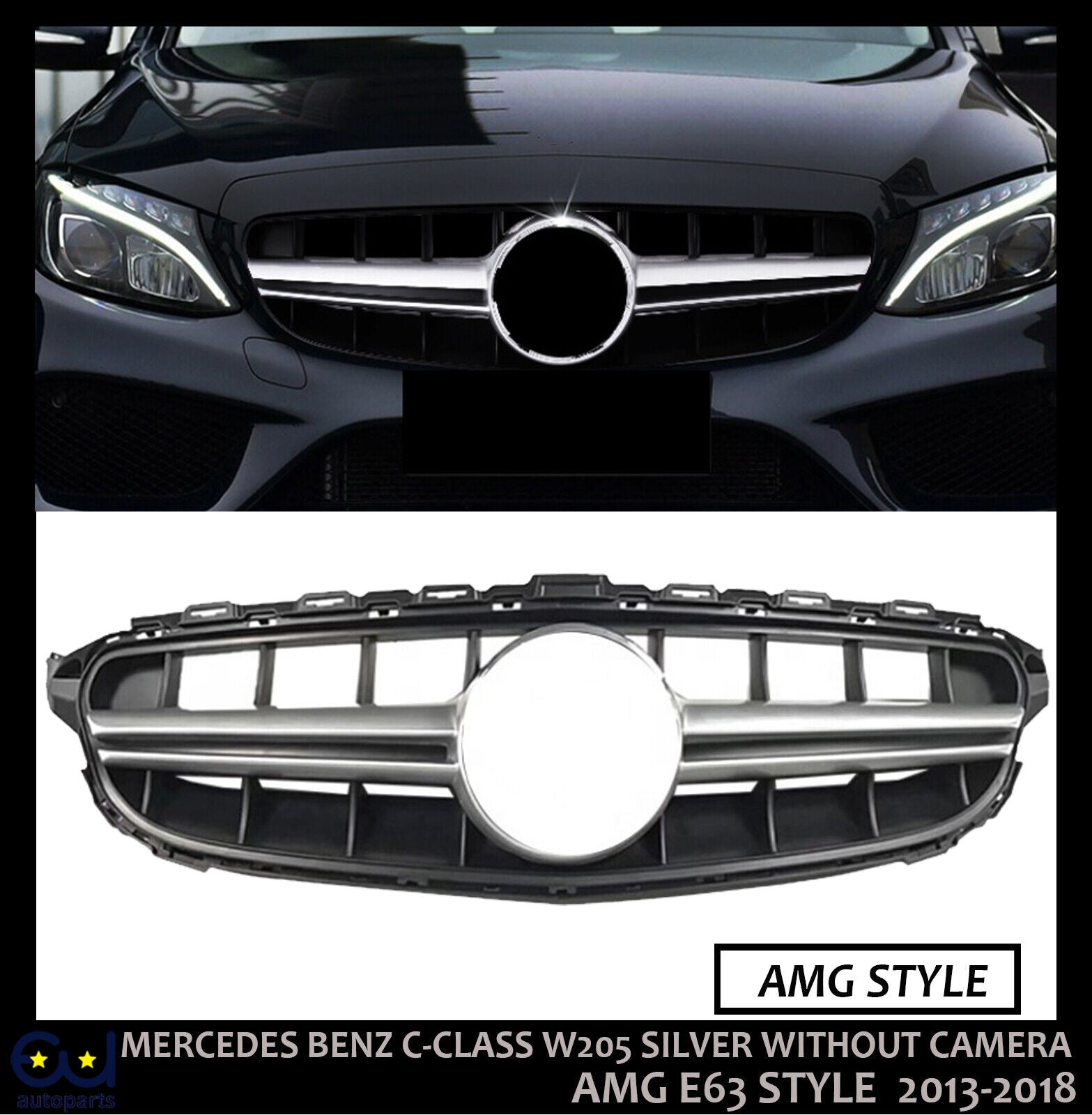 FOR MERCEDES BENZ C-CLASS W205 C205 13-18 FRONT GRILLE BLACK SILVER AMG STYLE