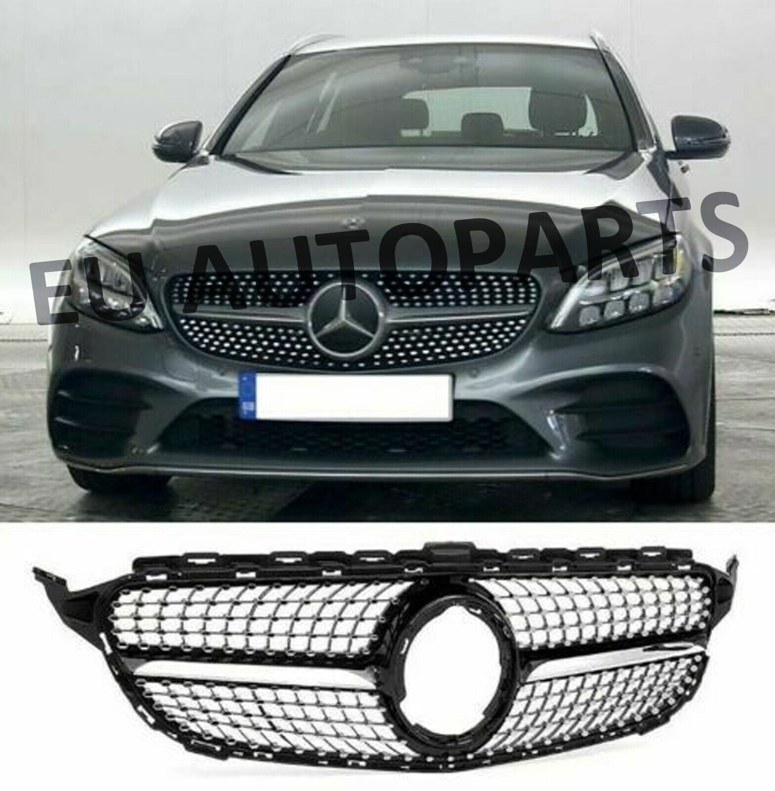 FOR MERCEDES C CLASS W205 DIAMOND STYLE FRONT GRILL GRILLE AMG 19+ W/O CAMERA