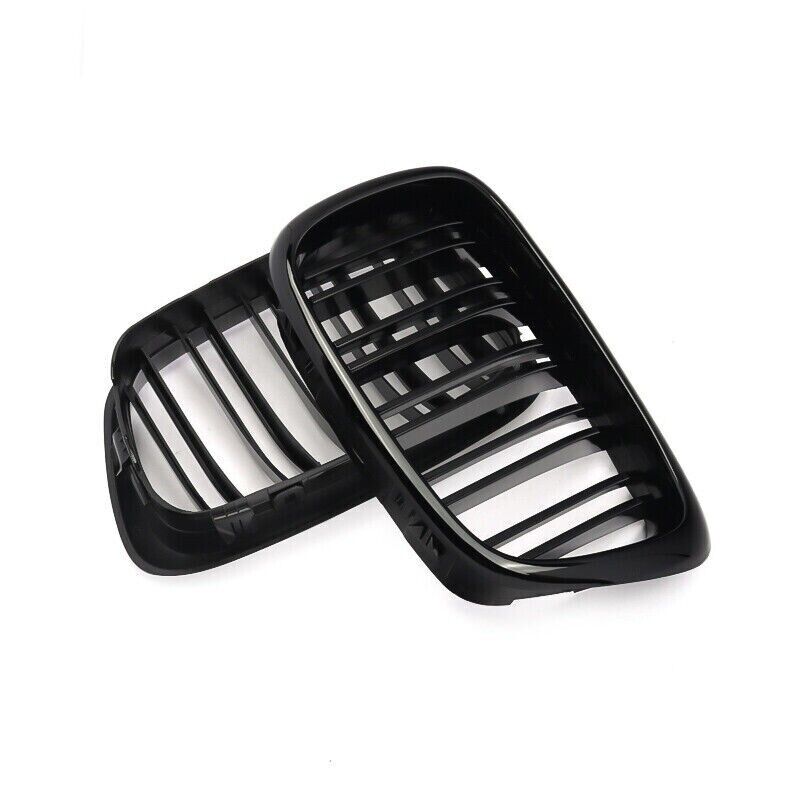 GLOSS BLACK TWIN SLATS FRONT KIDNEY GRILLE GRILL FOR BMW 5 SERIES E39 1995-2002