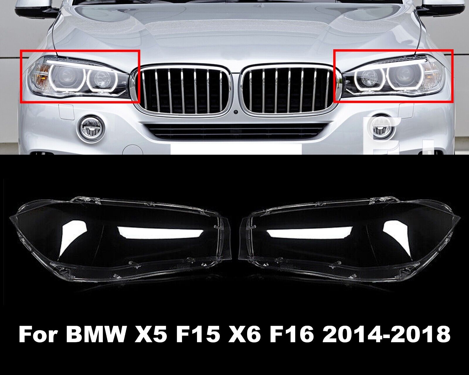 L+R HEADLIGHT LENS COVER HEADLAMP SHELL FOR BMW X5 F15 X6 F16 2014-2017