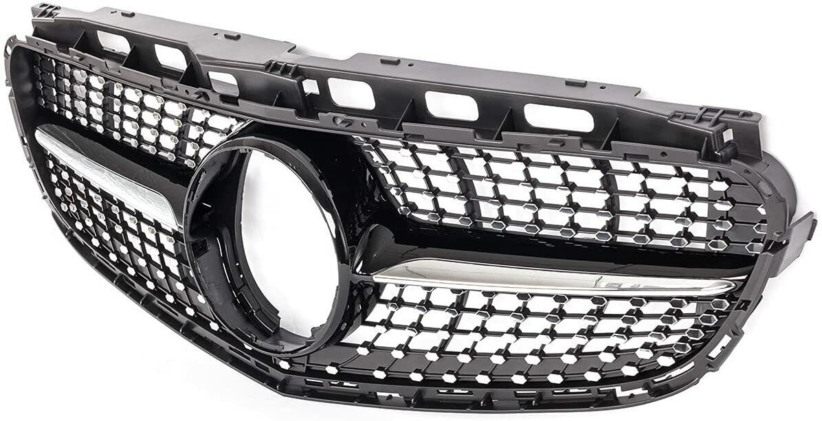 GLOSS BLACK CHROME DIAMOND GRILL GRILLE FOR MERCEDES E CLASS W212 2013-2016 AMG