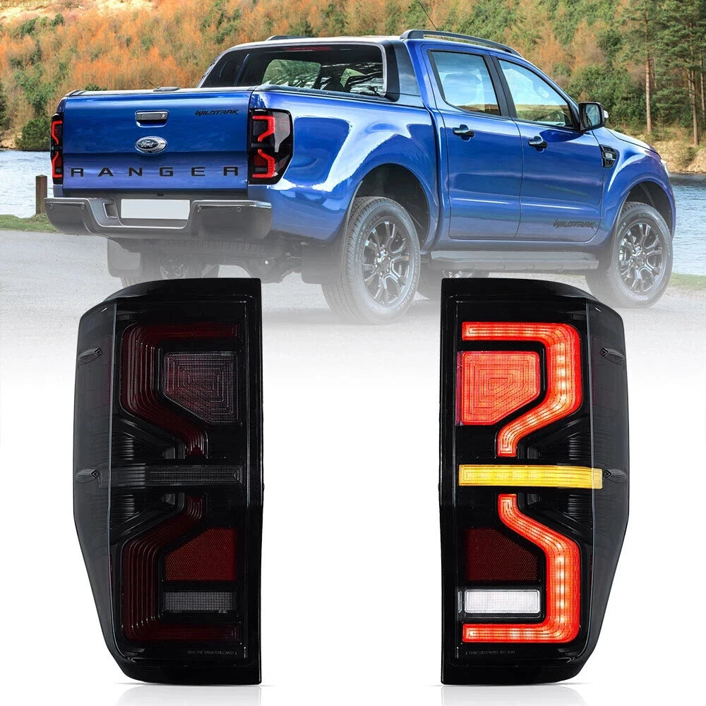 SMOKED SEQUENTIAL LED TAIL LIGHTS LAMPS FOR FORD RANGER 2012-21 W/STARTUP RAPTOR