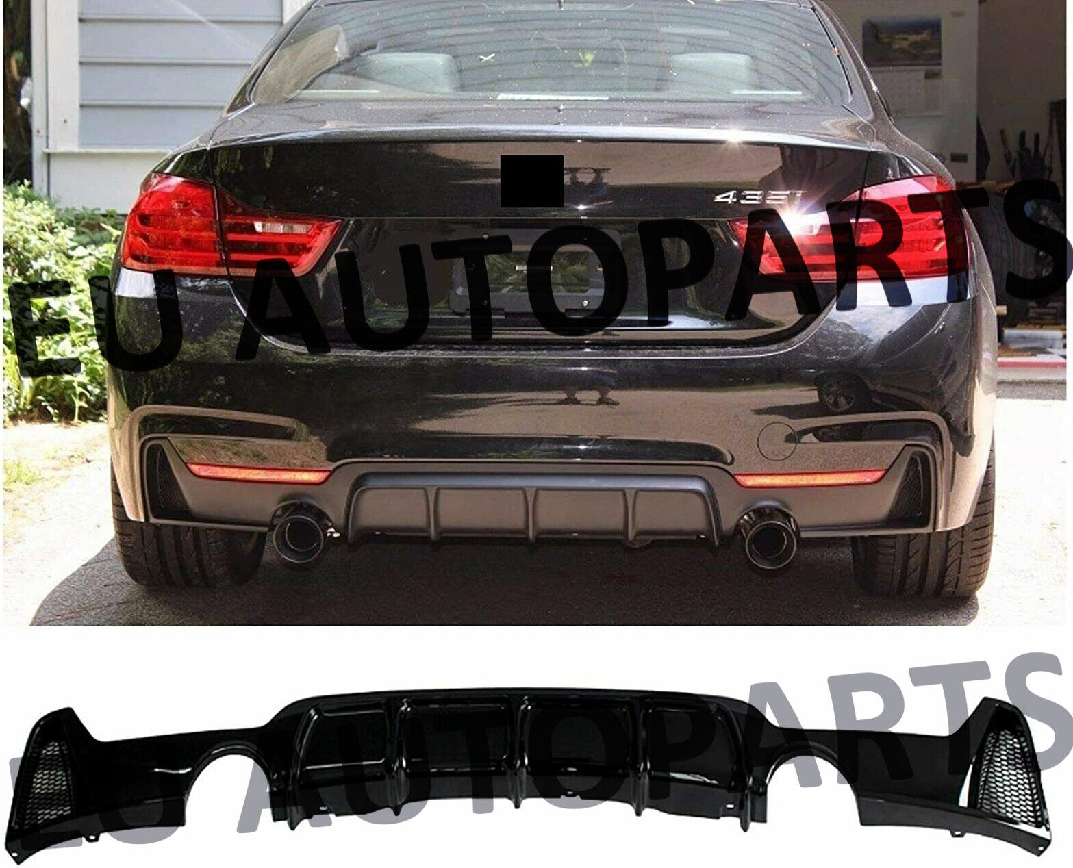 FOR BMW 4 SERIES F32 F33 F36 M SPORT REAR DIFFUSER DUAL EXHAUST GLOSS BLACK 13-20