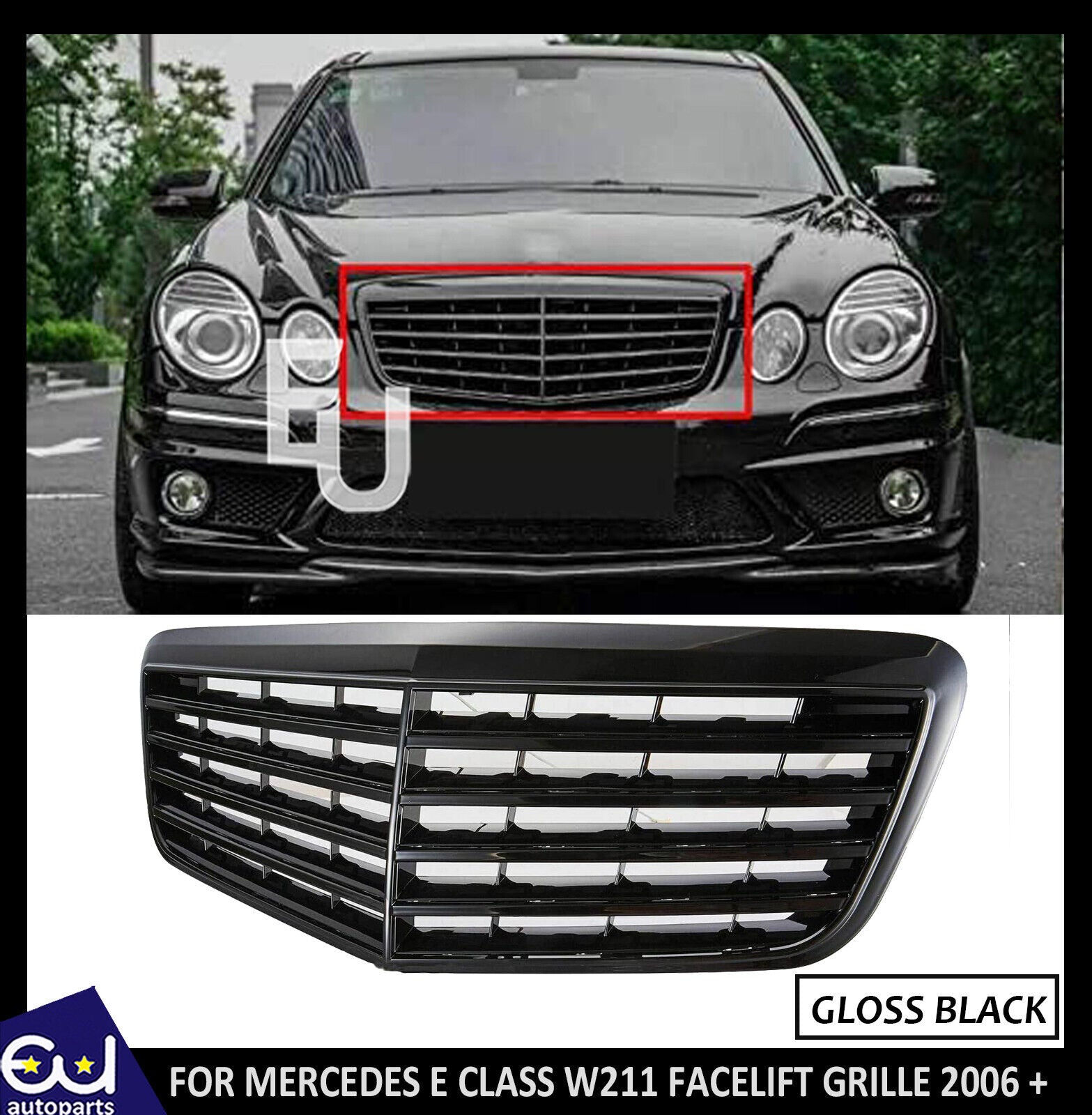 VIP STYLE FOR MERCEDES W211 E CLASS FACELIFT GRILLE GRILL GLOSS BLACK AMG E63