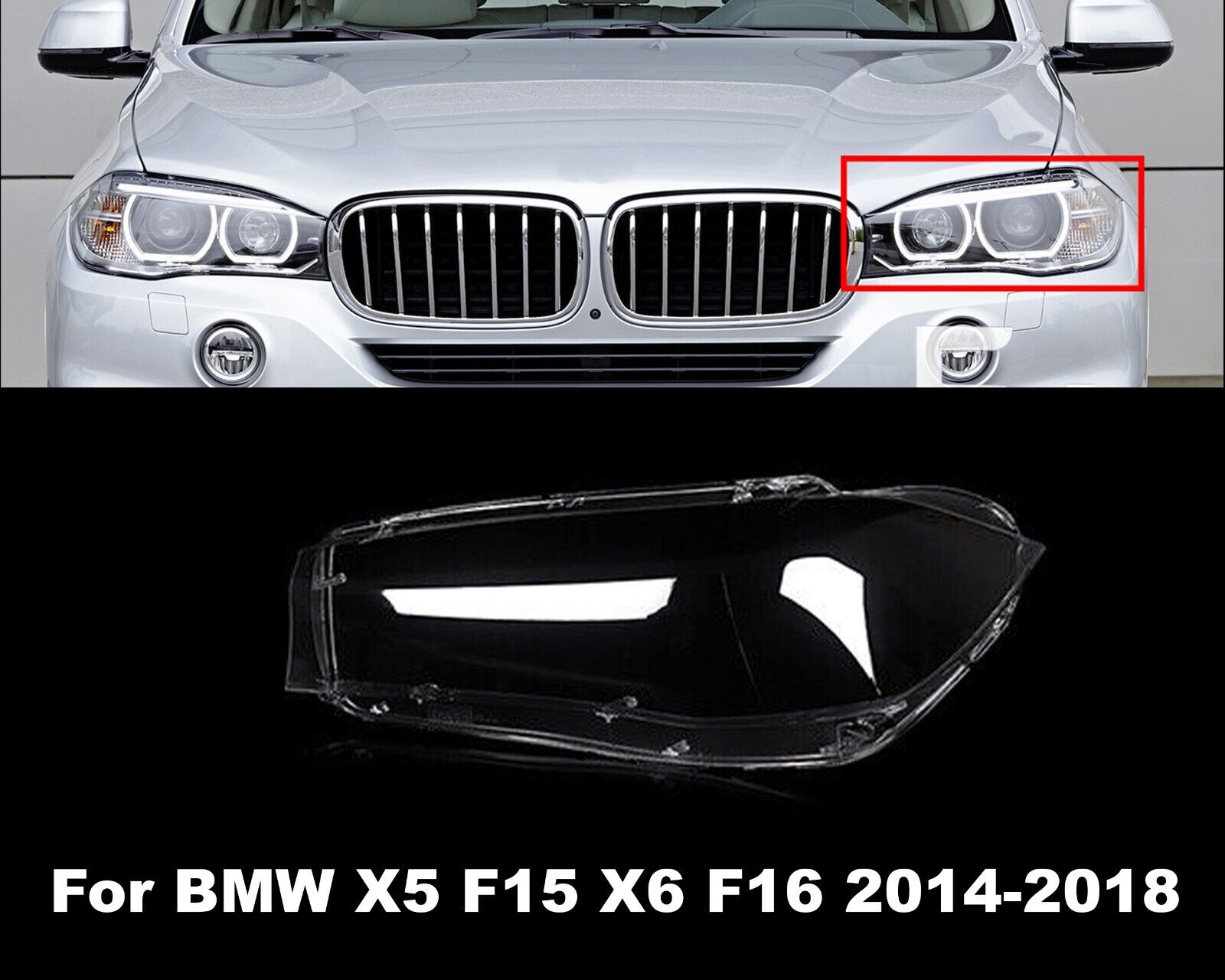 FOR BMW X5 X6 F15 F16 14-17 HEADLAMP HEADLIGHT LENS COVER LEFT SIDE T+MANUAL