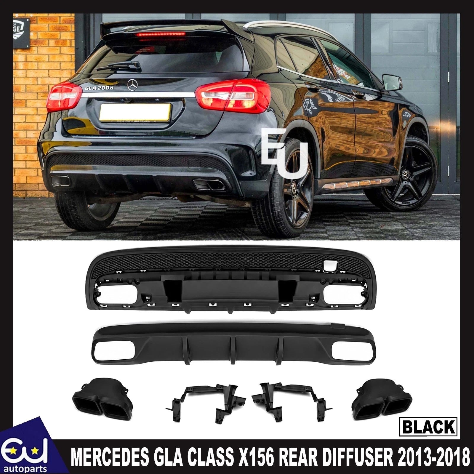 FOR MERCEDES GLA CLASS X156 AMG GLA45 ED1 LOOK REAR DIFFUSER TAILPIPES 2013-2018