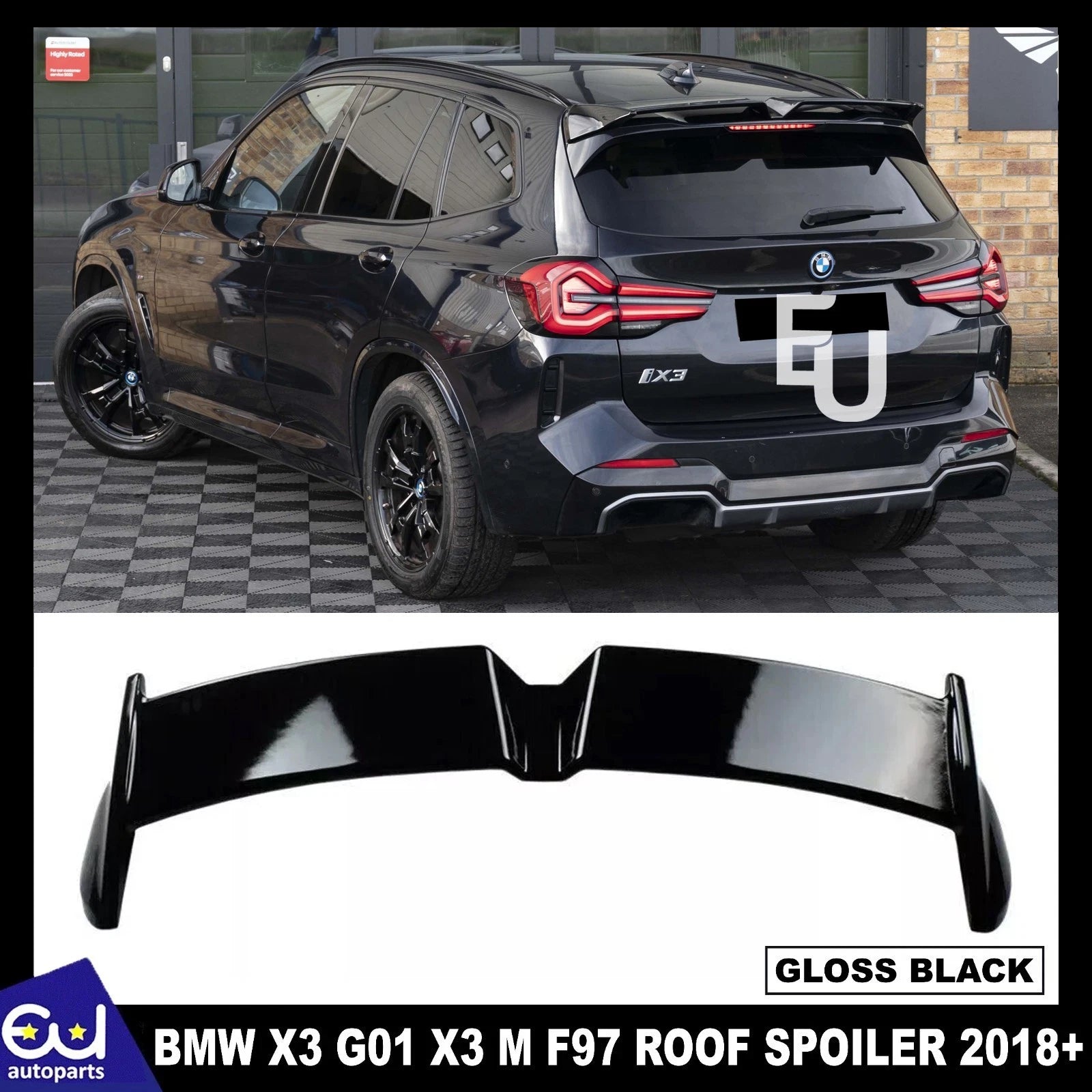 REAR ROOF SPOILER WING TRUNK LIP FOR BMW X3 G01 X3 M F97 2018+ GLOSS BLACK