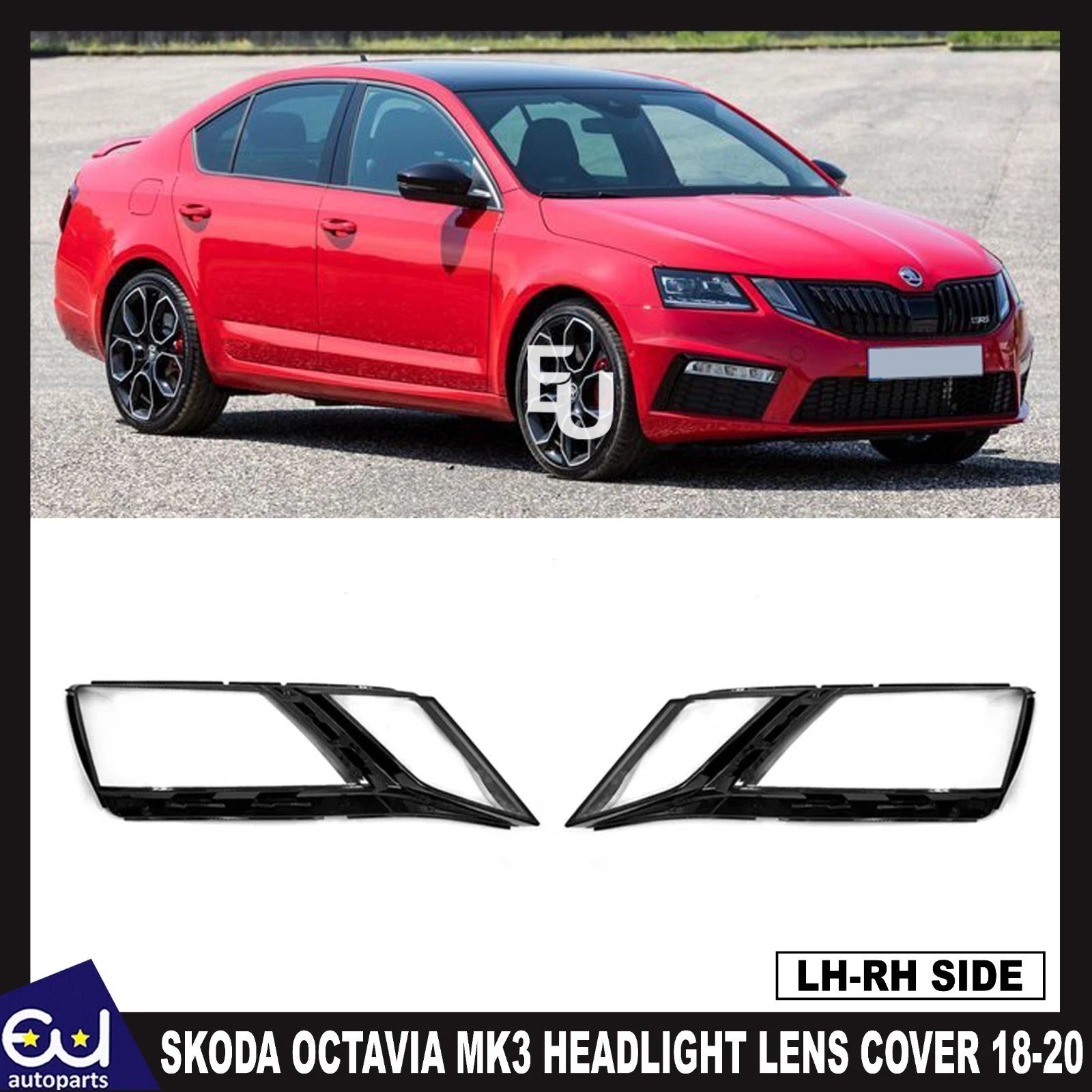 FOR SKODA OCTAVIA MK3 PAIR LEFT RIGHT CLEAR HEADLIGHT LENS SHELL LAMPSHADE 18-20