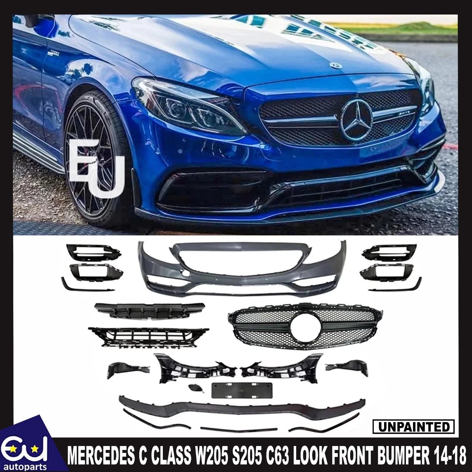 FOR MERCEDES C CLASS W205 C205 S205 FACELIFT C63 LOOK FRONT BUMPER 2014-2018