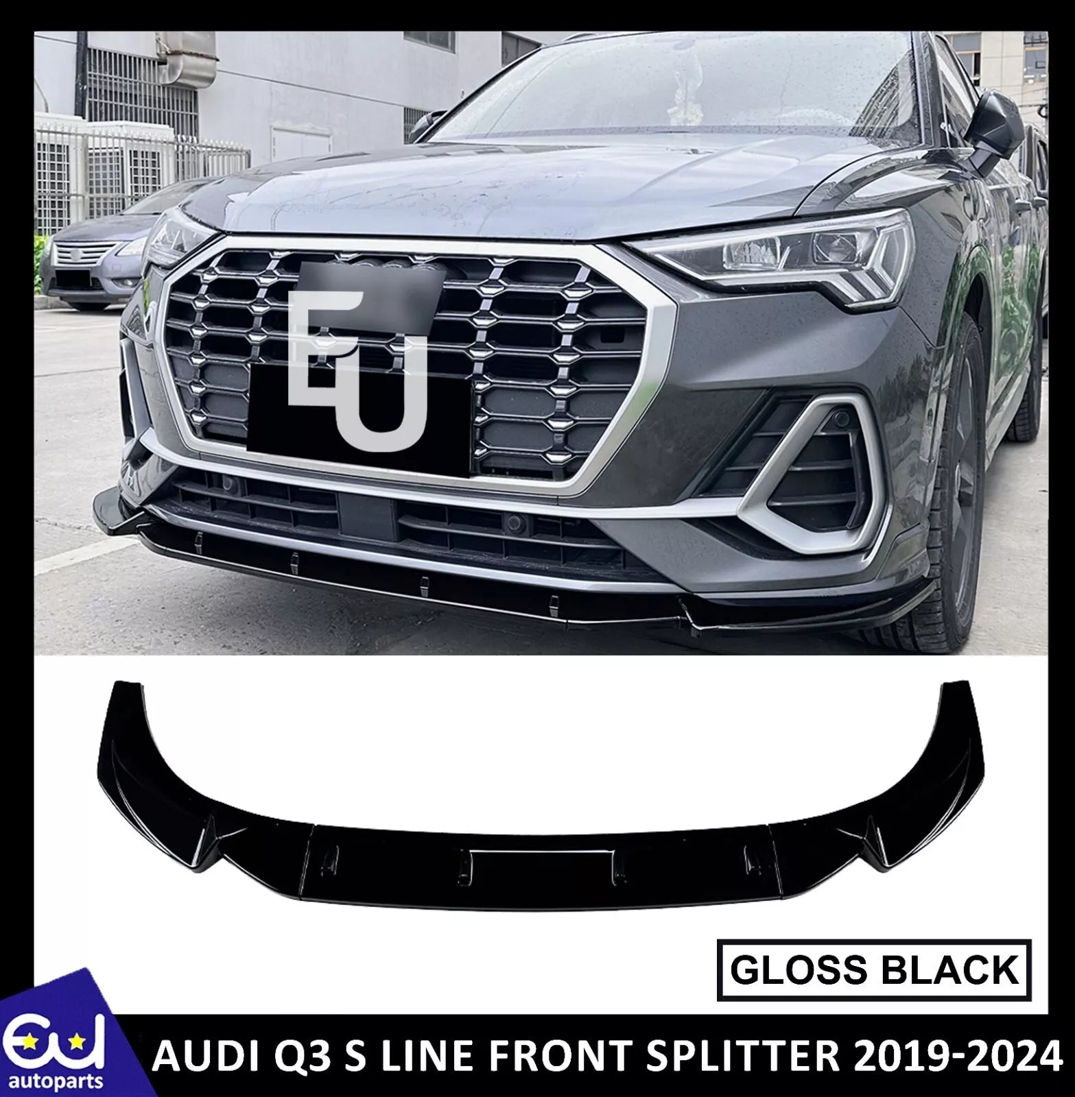 Splitter Paraurti Anteriore Per Audi Q3 F3 Sline (2019+) – Labbro Spoiler In ABS, Finitura Lucida, Senza Modifiche, Antigraffio