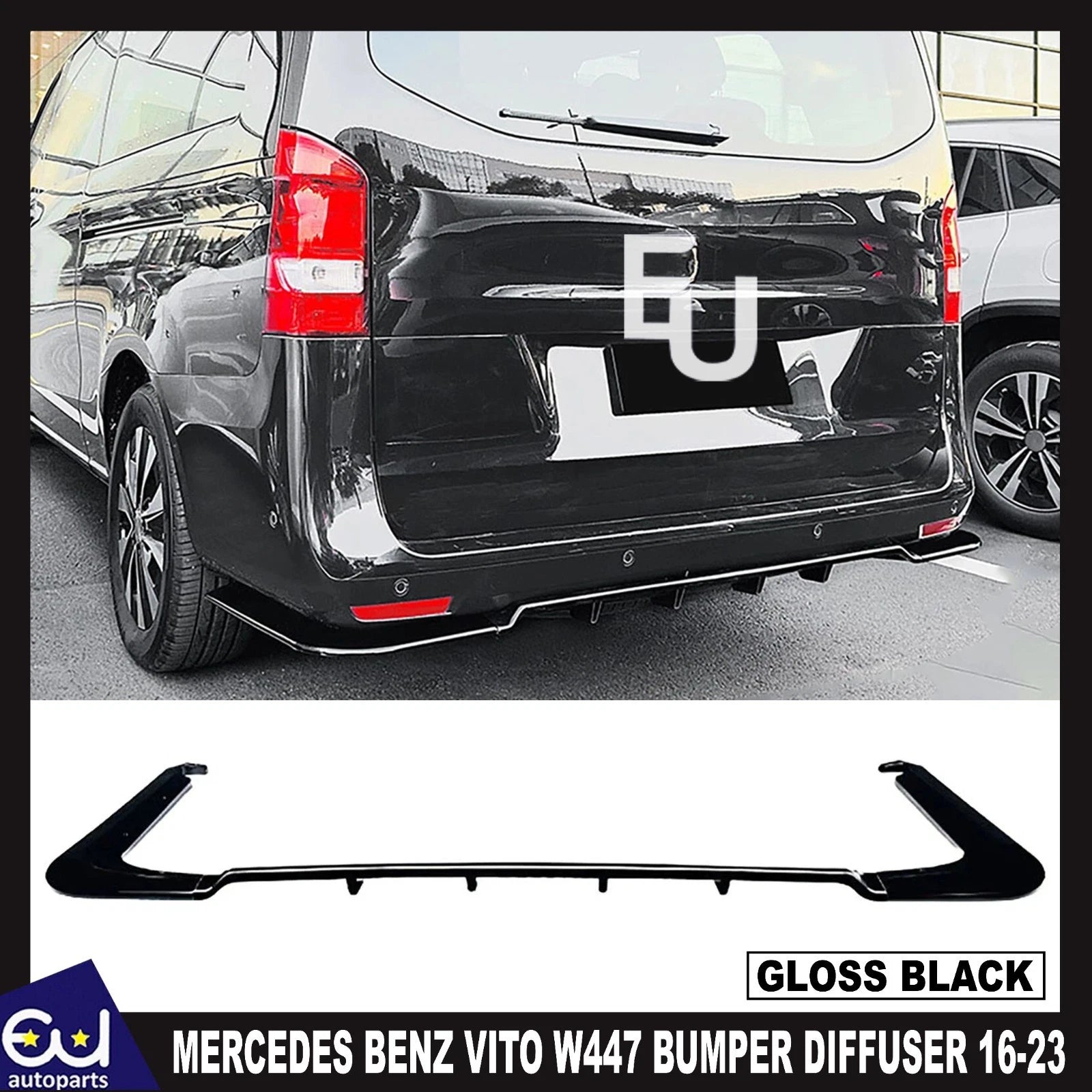 FOR MERCEDES BENZ VITO W447 REAR BUMPER DIFFUSER VALANCE LIP GLOASS BLACK 16-23