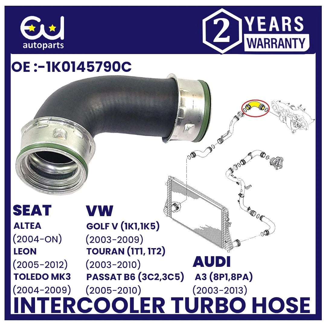 VW AUDI SEAT TURBO BOOST INTERCOOLER HOSE PIPE 1K0145790C 2.0 TDi A3 GOLF PASSAT