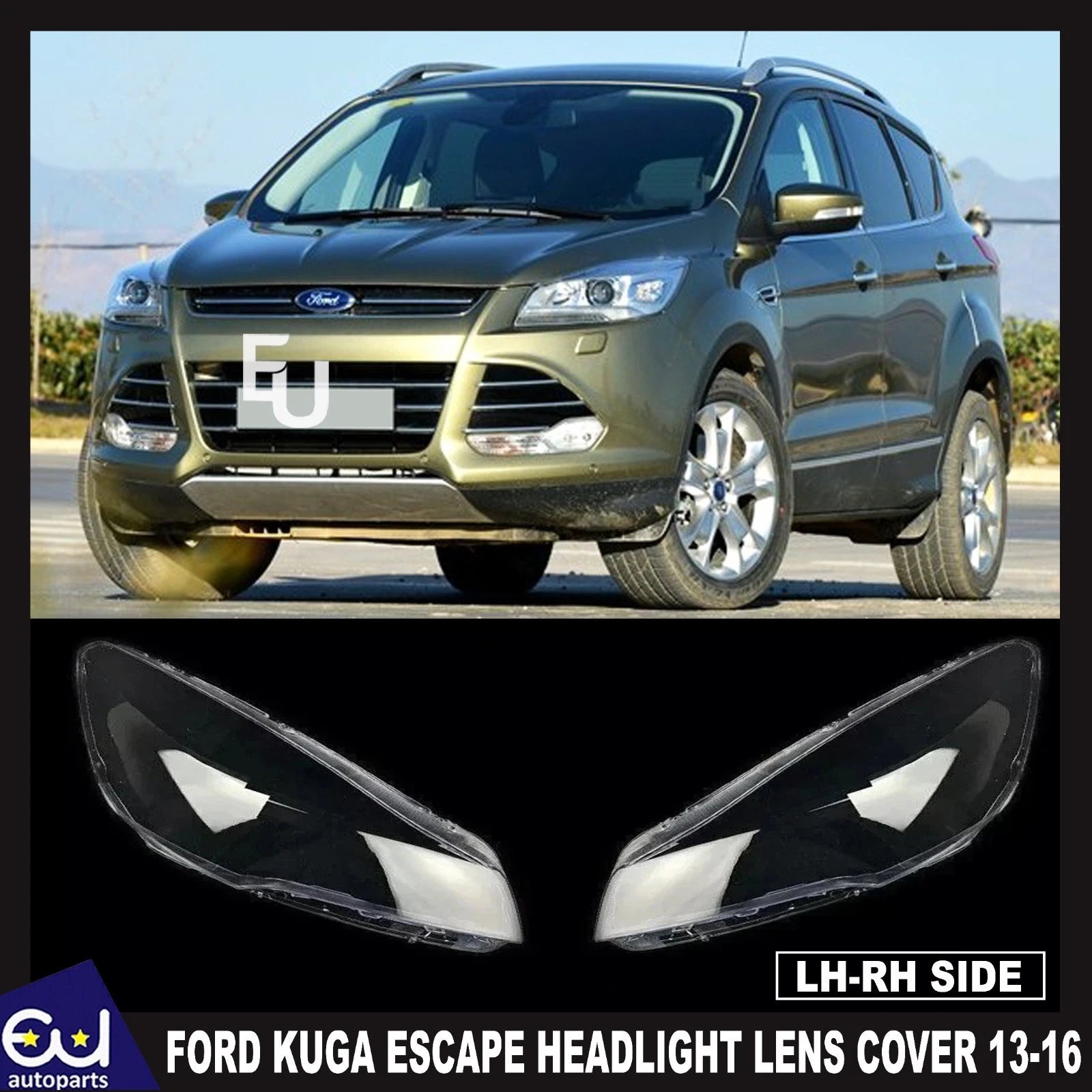 FOR FORD KUGA ESCAPE FRONT HEADLIGHT LAMP LENS COVER LEFT RIGHT SIDE PAIR 13-16