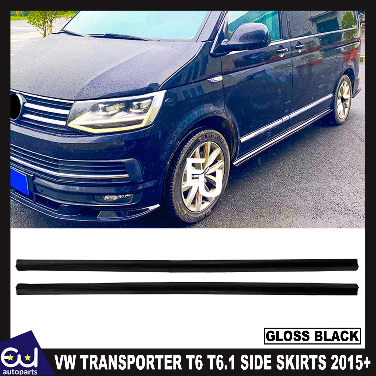 FOR VW TRANSPORTER T6 T6.1 SIDE SKIRTS EXTENTIONS SPOILER LIP GLOSS BLACK 2015+