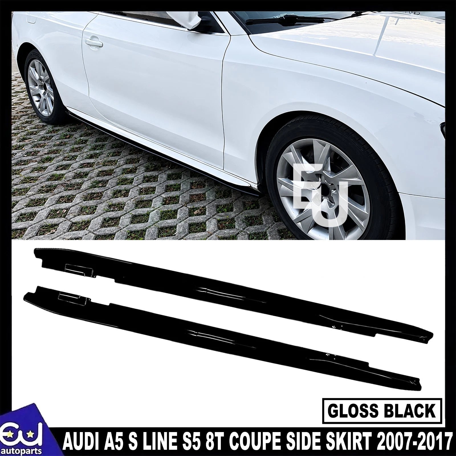 FOR AUDI A5 S LINE S5 8T COUPE SIDE SKIRT EXTENSION LIP GLOSS BLACK 2007-2017