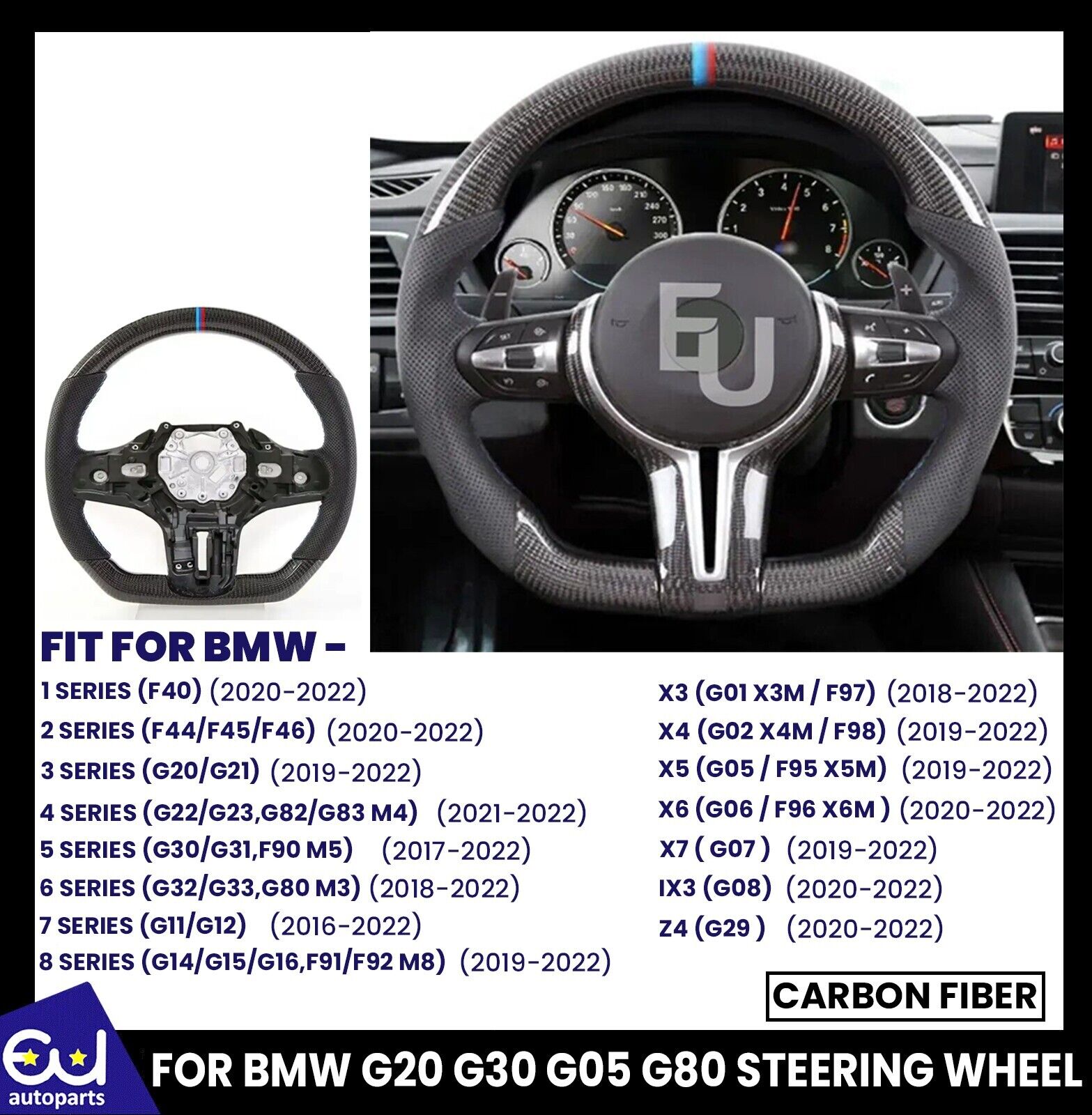 FOR BMW SERIES X3 X4 X5 X6 G01  G02 G05 G06 CARBON FIBER HEATED STEERING WHEEL