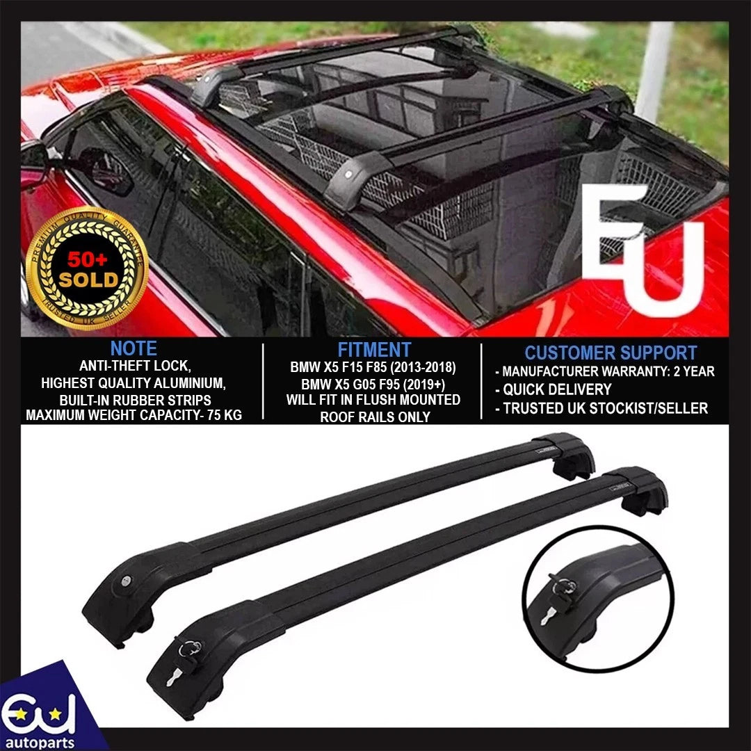 FOR BMW X5 F15 F85 G05 F95 LOCKABLE ALUMINIUM CROSS BARS ROOF RACK 75 KG 2013+