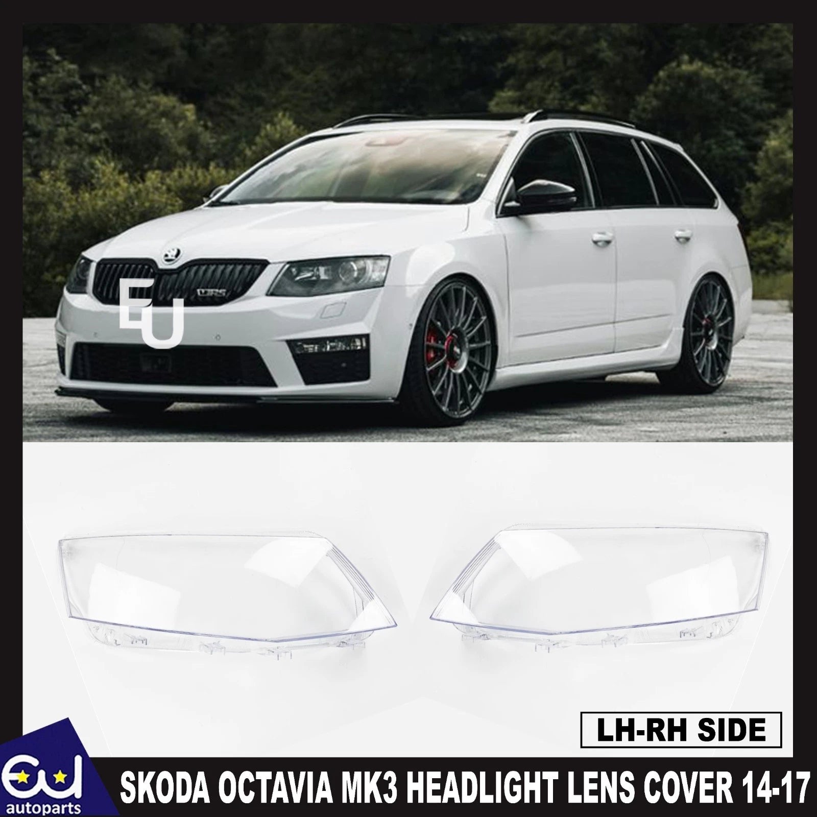 PAIR LEFT RIGHT CLEAR HEADLIGHT LENS SHELL LAMPSHADE FOR SKODA OCTAVIA MK3 14-17
